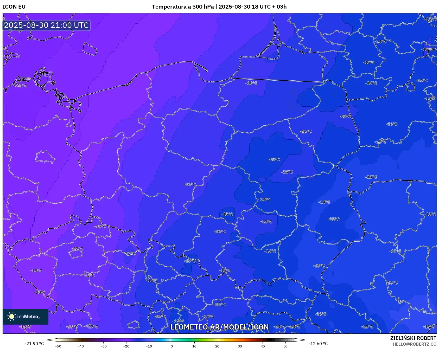 ICON model - Polonia, Temperatura a 500 hPa ICON model - Polonia, Temperatura a 500 hPa