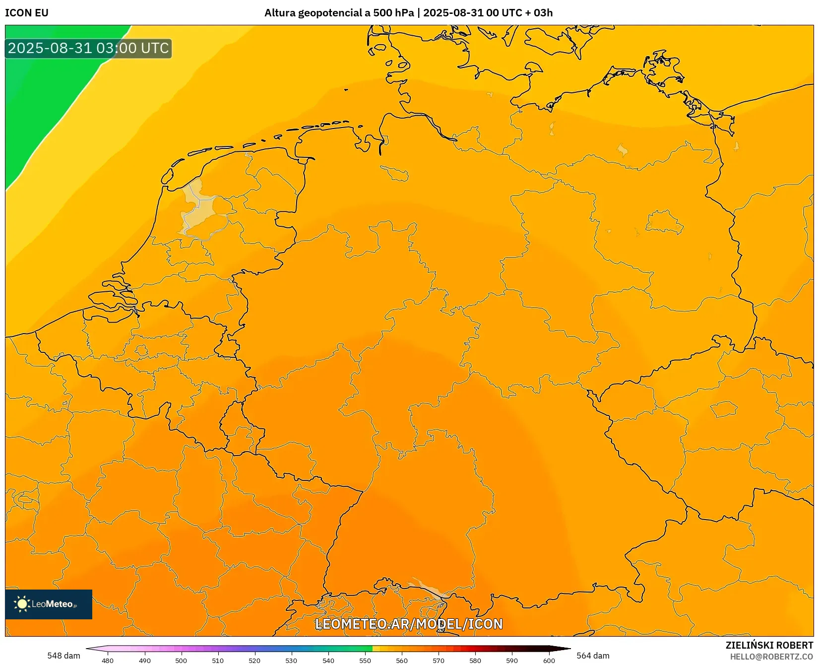 ICON model - Alemania, Altura geopotencial a 500 hPa ICON model - Alemania, Altura geopotencial a 500 hPa