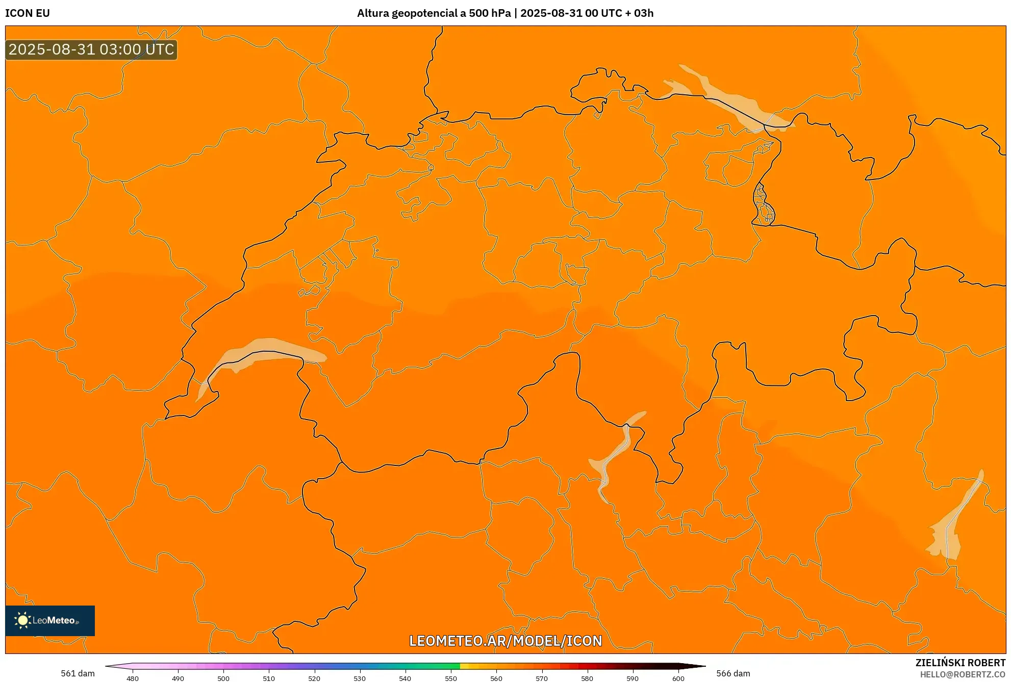 ICON model - Suiza, Altura geopotencial a 500 hPa ICON model - Suiza, Altura geopotencial a 500 hPa