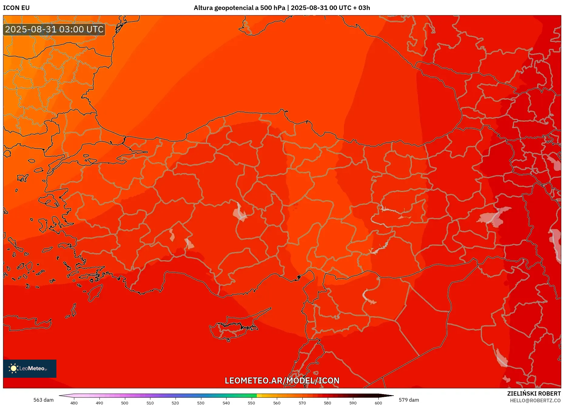 ICON model - Turquía, Altura geopotencial a 500 hPa ICON model - Turquía, Altura geopotencial a 500 hPa