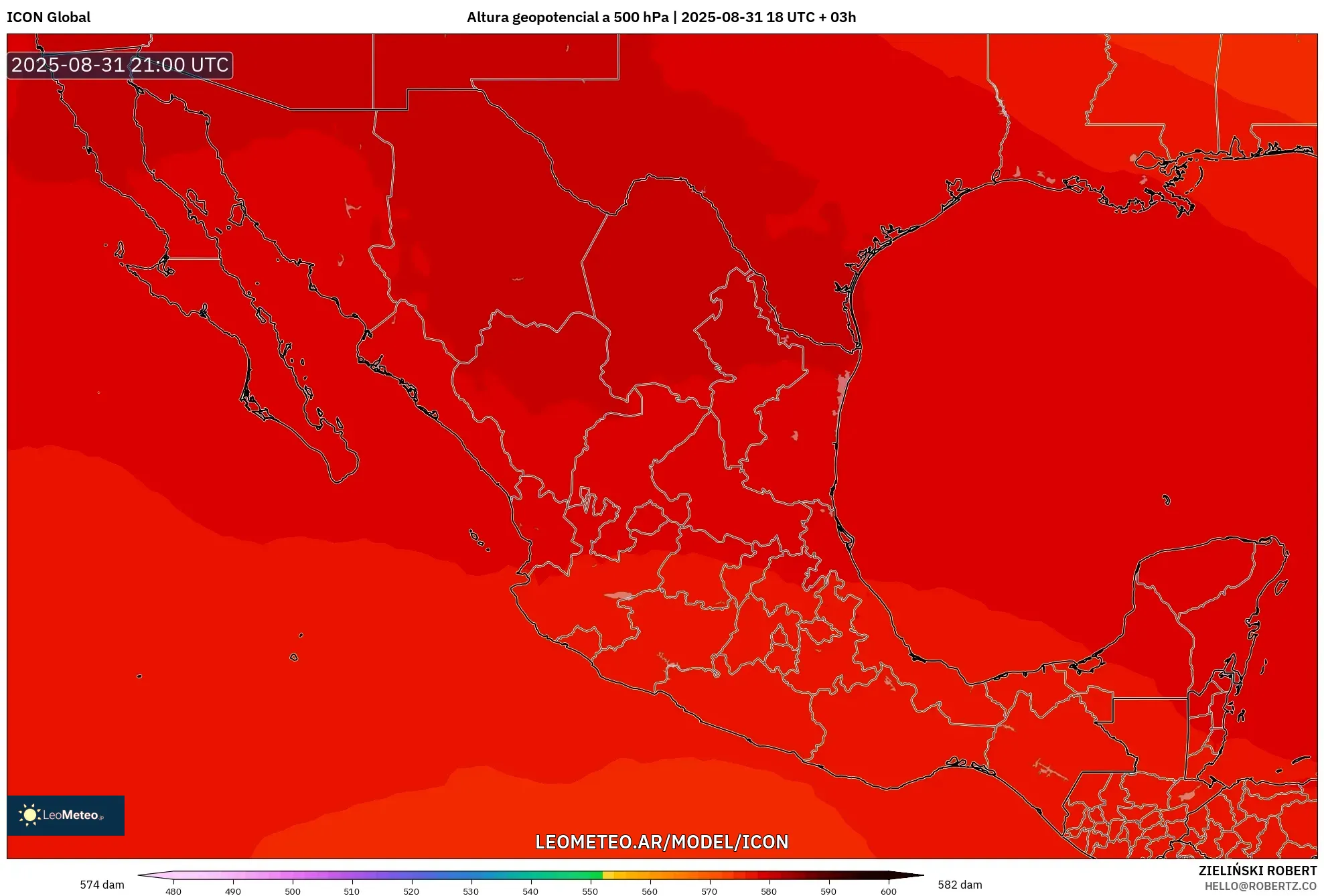 ICON model - México, Altura geopotencial a 500 hPa ICON model - México, Altura geopotencial a 500 hPa