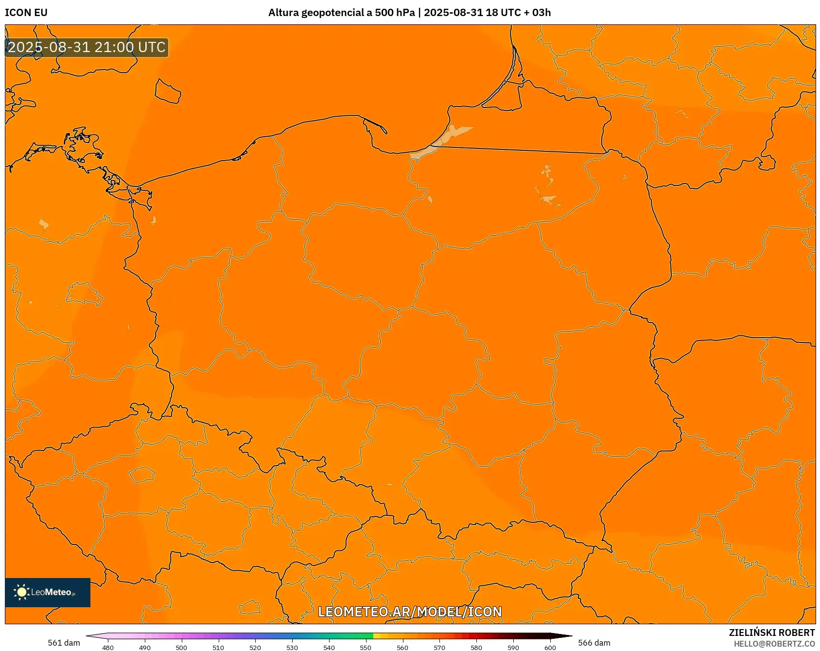 ICON model - Polonia, Altura geopotencial a 500 hPa