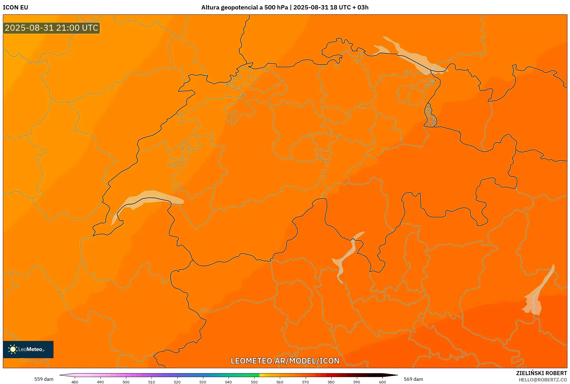 ICON model - Suiza, Altura geopotencial a 500 hPa ICON model - Suiza, Altura geopotencial a 500 hPa