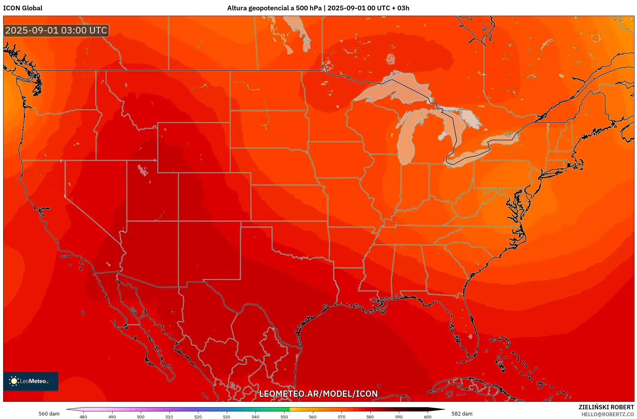 ICON model - Estados Unidos, Altura geopotencial a 500 hPa ICON model - Estados Unidos, Altura geopotencial a 500 hPa