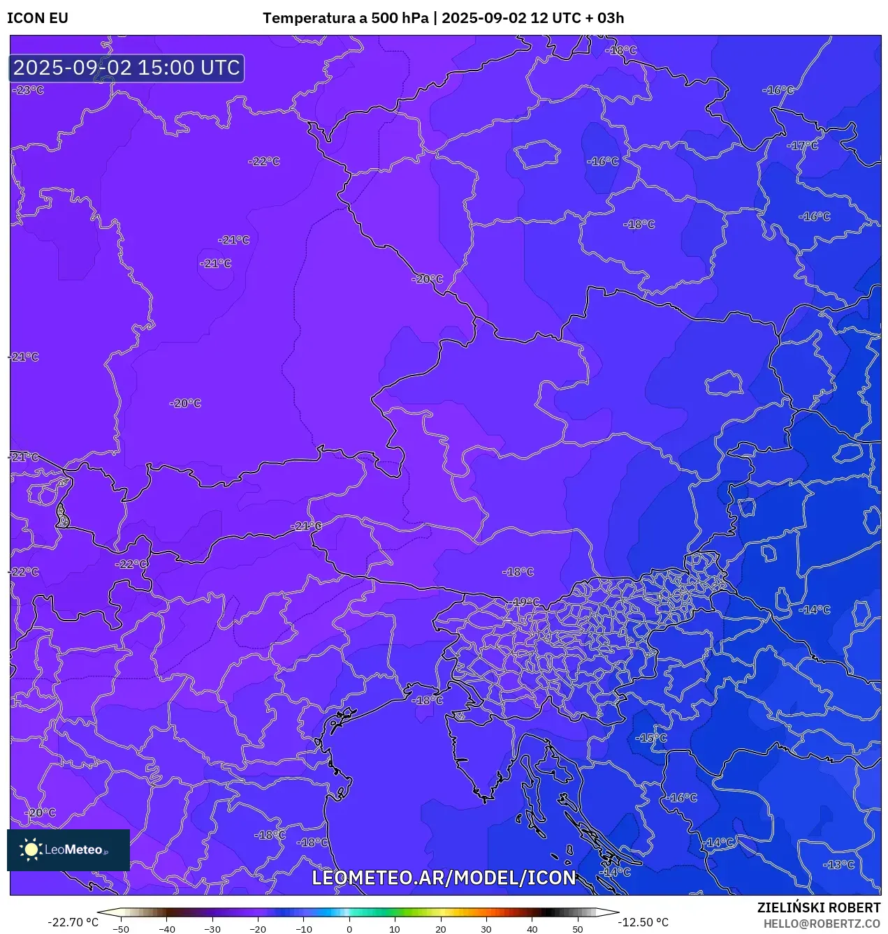 ICON model - Austria, Temperatura a 500 hPa ICON model - Austria, Temperatura a 500 hPa