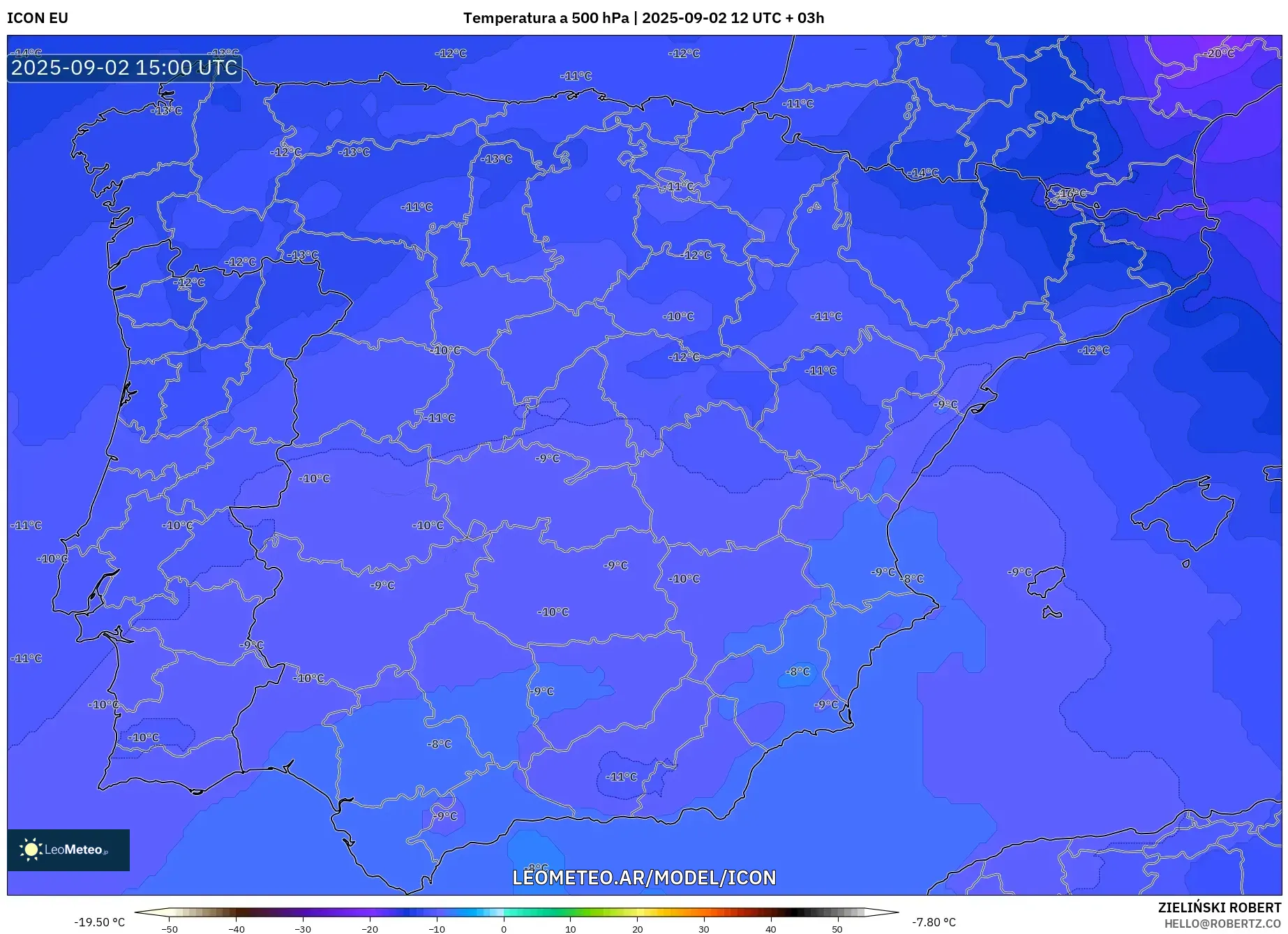 ICON model - España, Temperatura a 500 hPa ICON model - España, Temperatura a 500 hPa