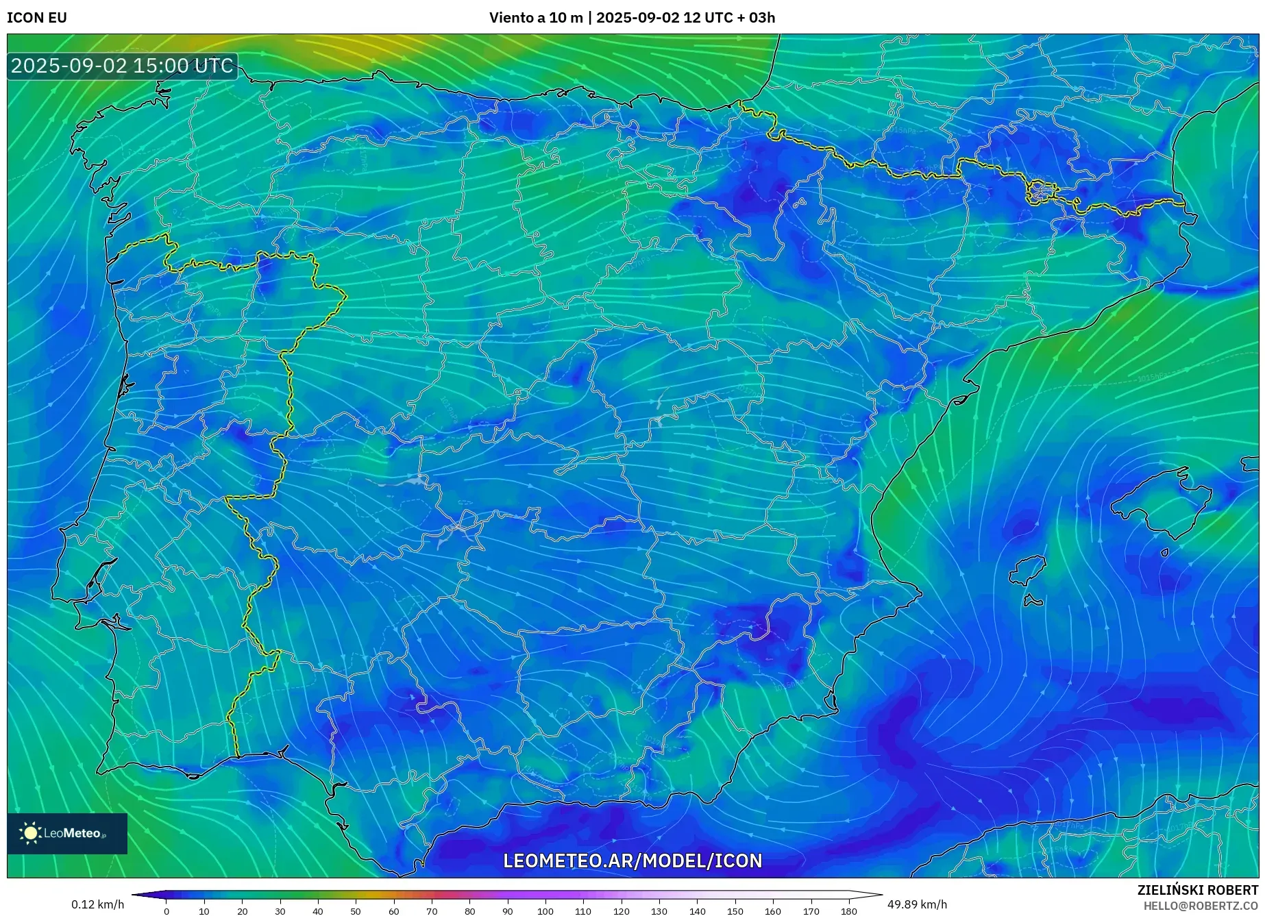 ICON model - España, Viento a 10 m ICON model - España, Viento a 10 m