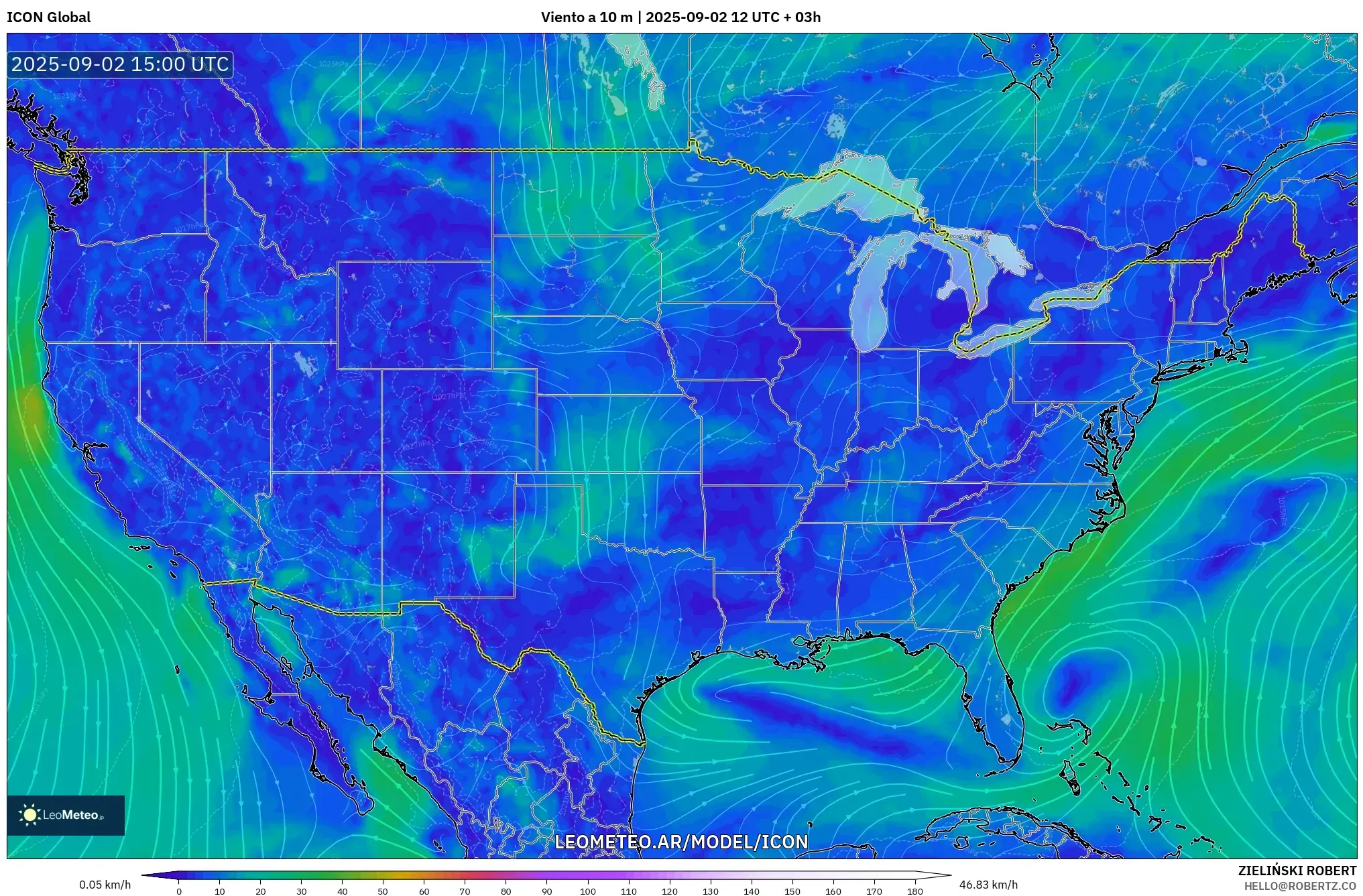 ICON model - Estados Unidos, Viento a 10 m ICON model - Estados Unidos, Viento a 10 m
