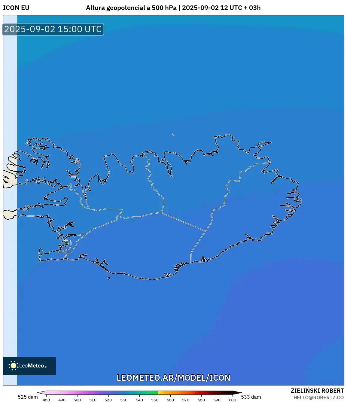 ICON model - Islandia, Altura geopotencial a 500 hPa ICON model - Islandia, Altura geopotencial a 500 hPa