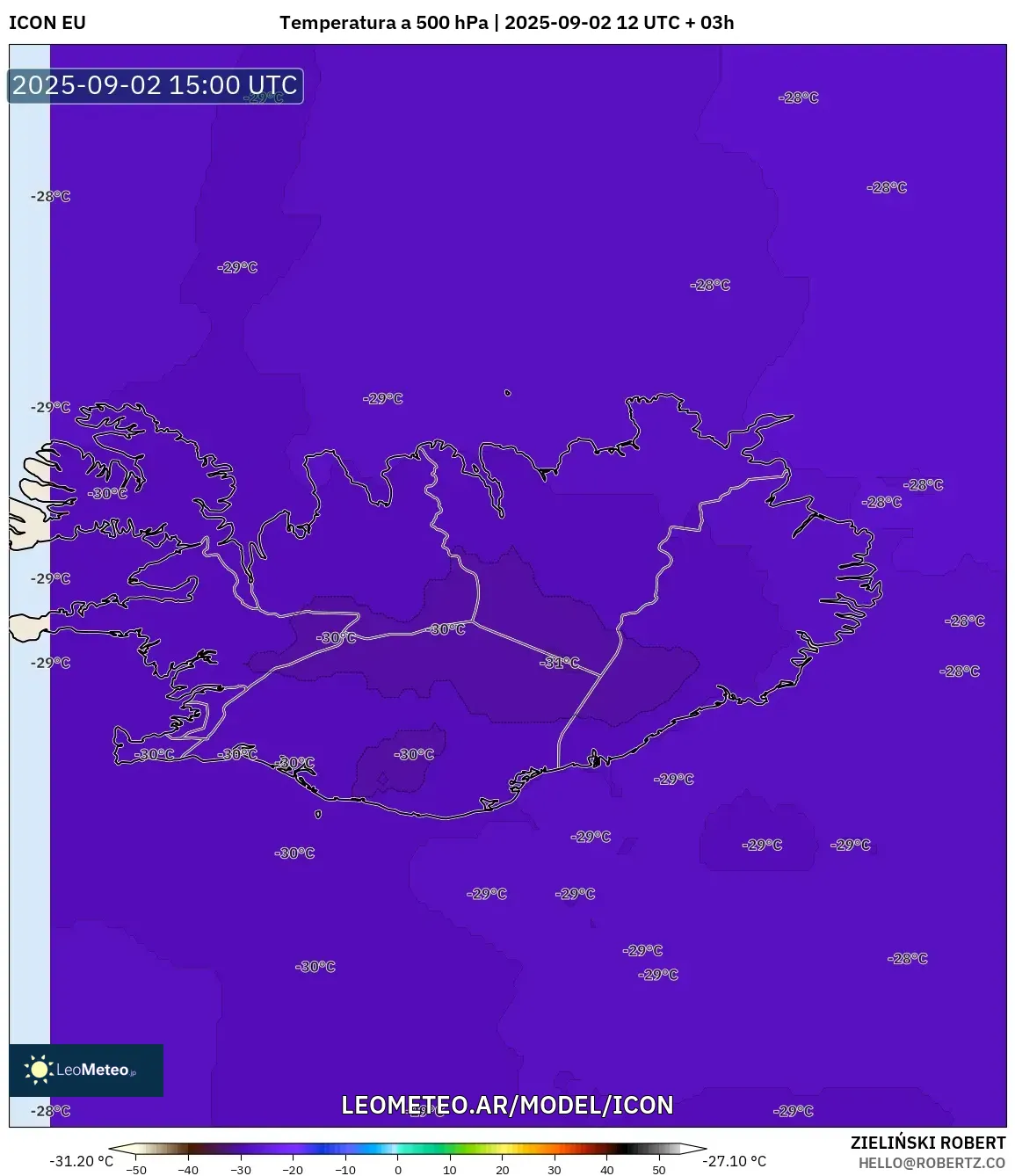 ICON model - Islandia, Temperatura a 500 hPa ICON model - Islandia, Temperatura a 500 hPa