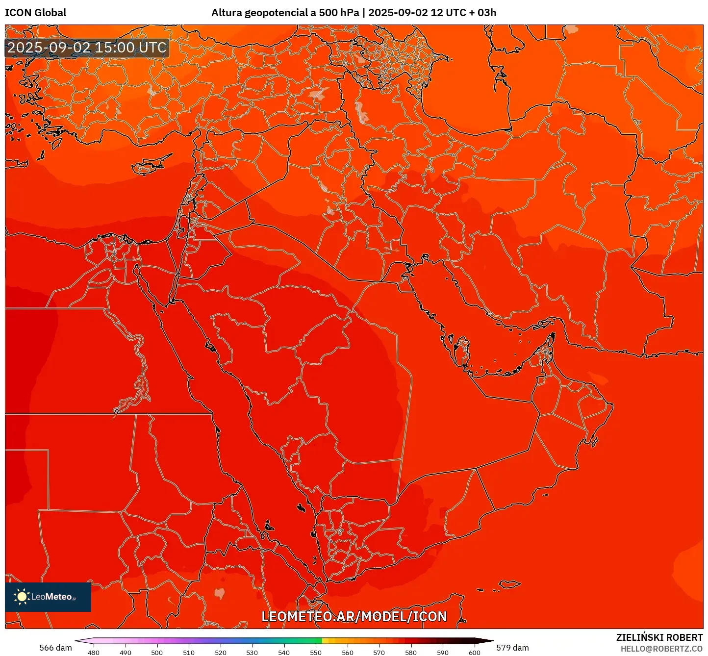 ICON model - Oriente Medio, Altura geopotencial a 500 hPa ICON model - Oriente Medio, Altura geopotencial a 500 hPa