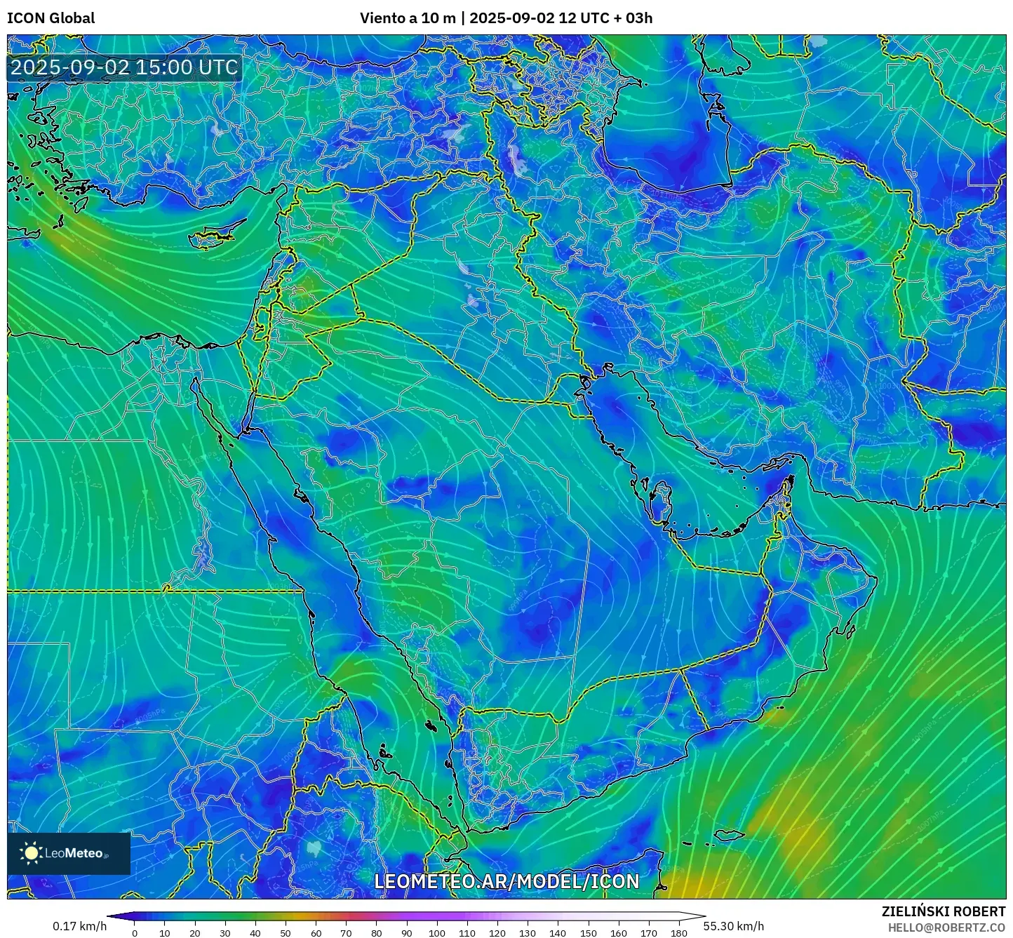 ICON model - Oriente Medio, Viento a 10 m ICON model - Oriente Medio, Viento a 10 m