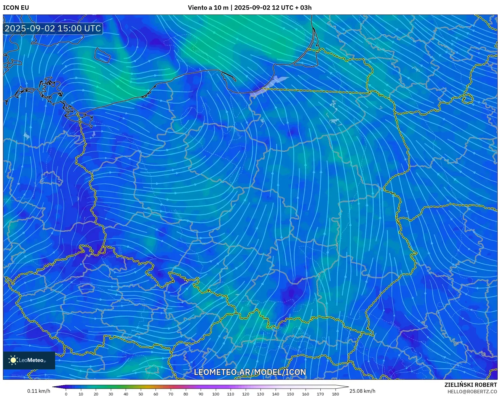 ICON model - Polonia, Viento a 10 m ICON model - Polonia, Viento a 10 m