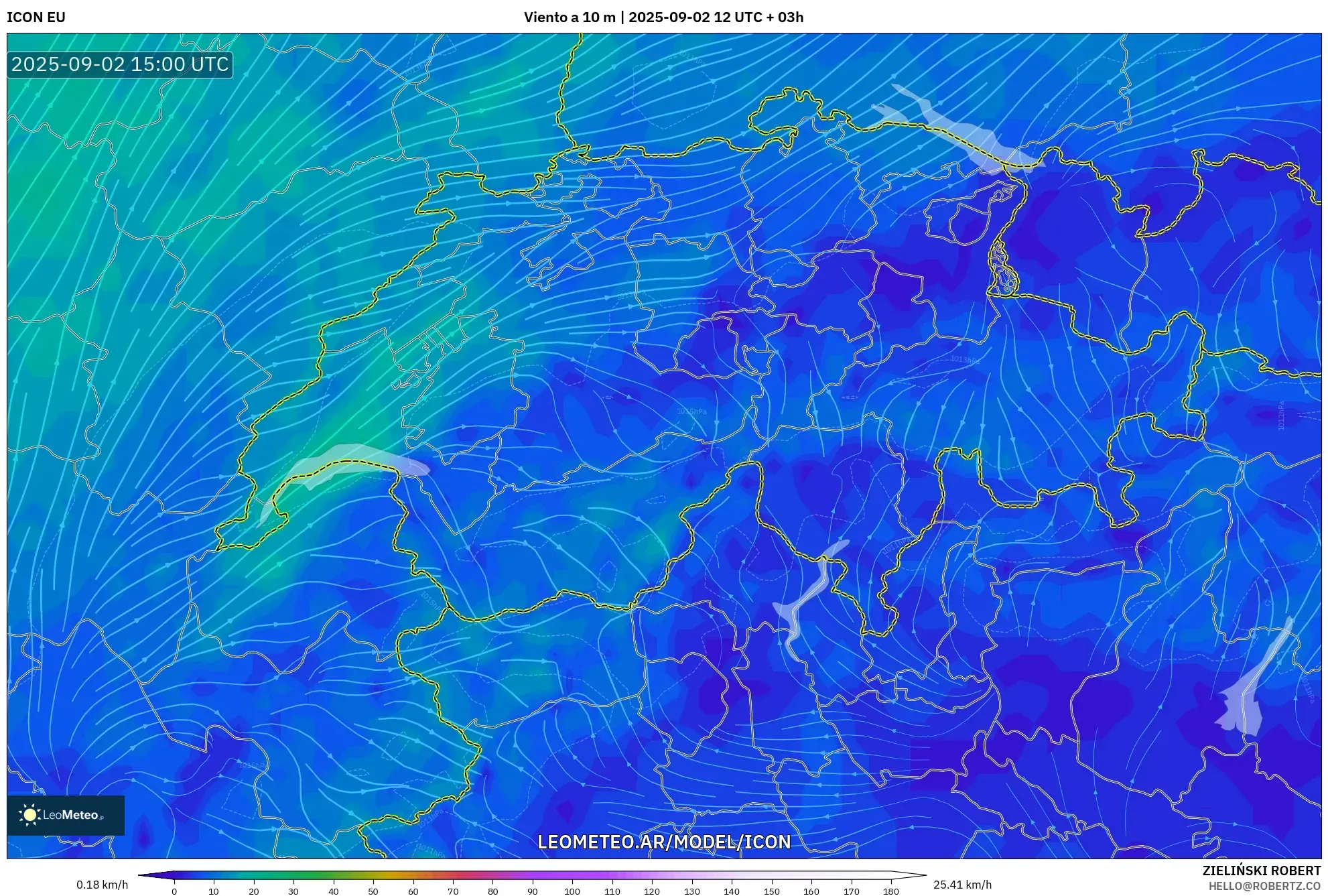 ICON model - Suiza, Viento a 10 m ICON model - Suiza, Viento a 10 m