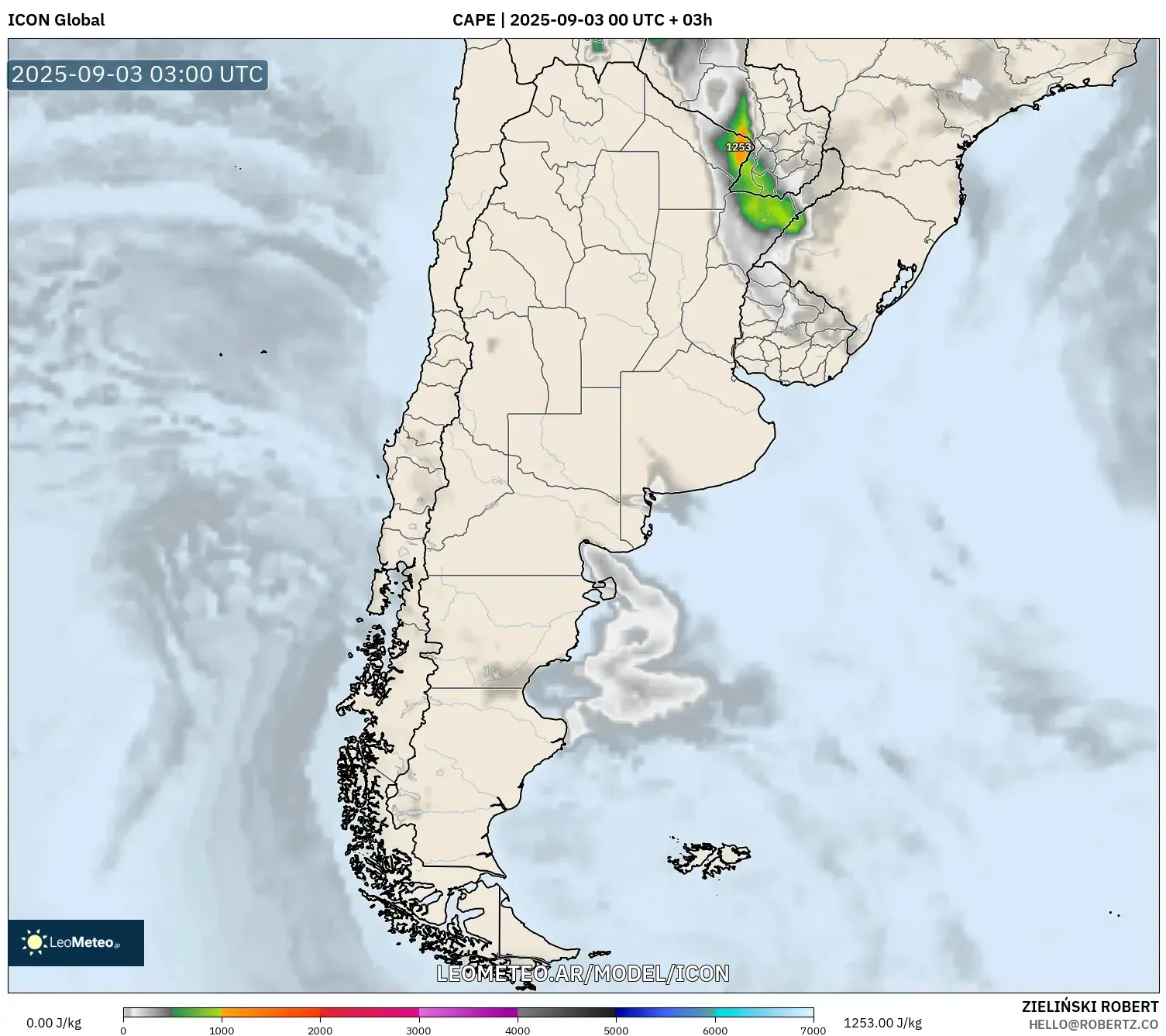 ICON model - Argentina, CAPE ICON model - Argentina, CAPE