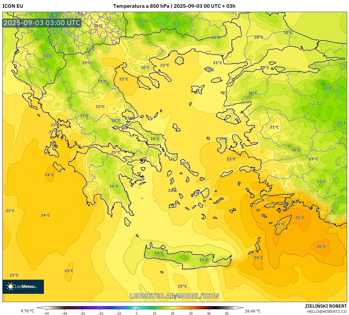 ICON model - Grecia, Temperatura a 850 hPa ICON model - Grecia, Temperatura a 850 hPa