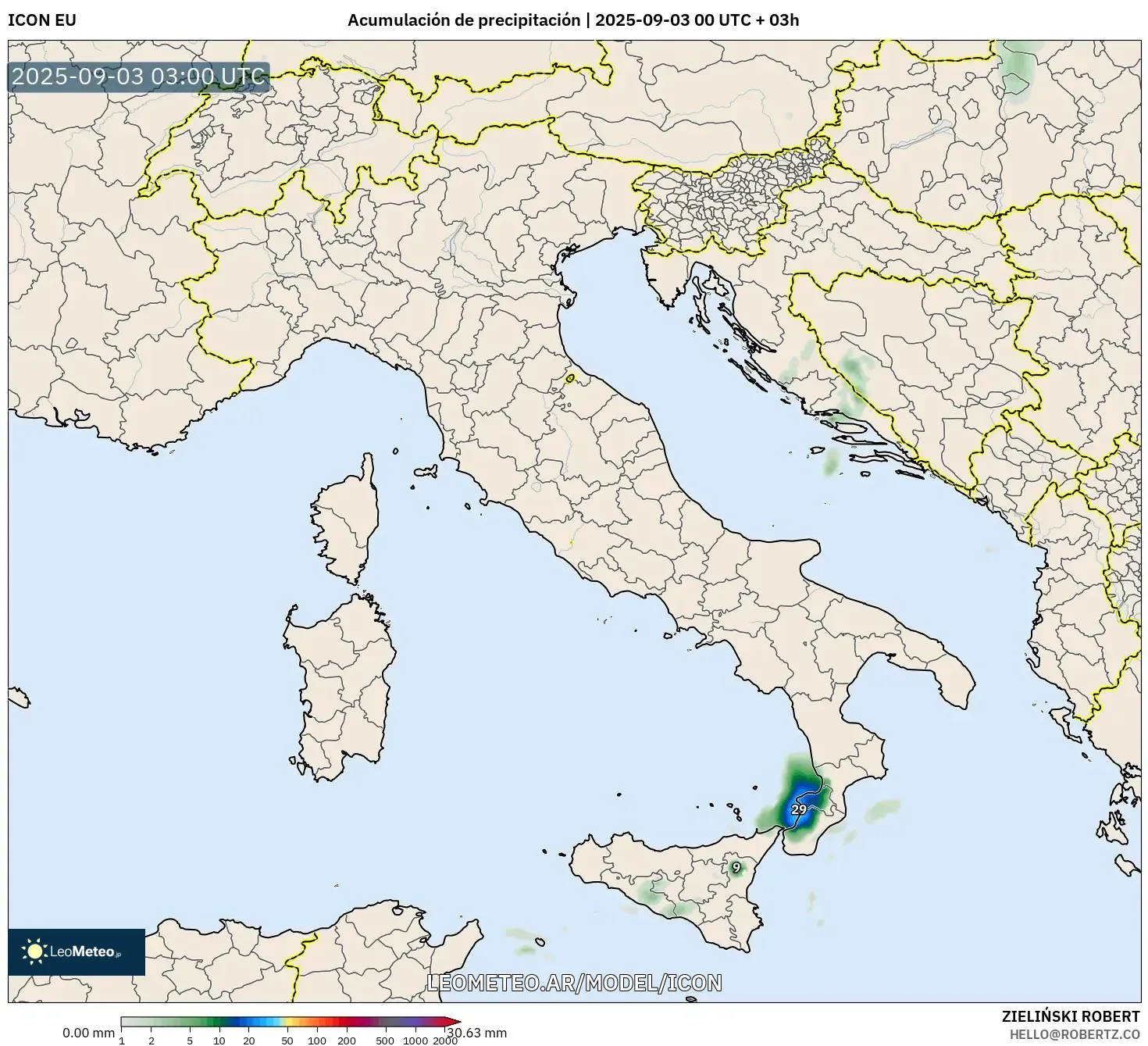 ICON model - Italia, Acumulación de precipitación ICON model - Italia, Acumulación de precipitación