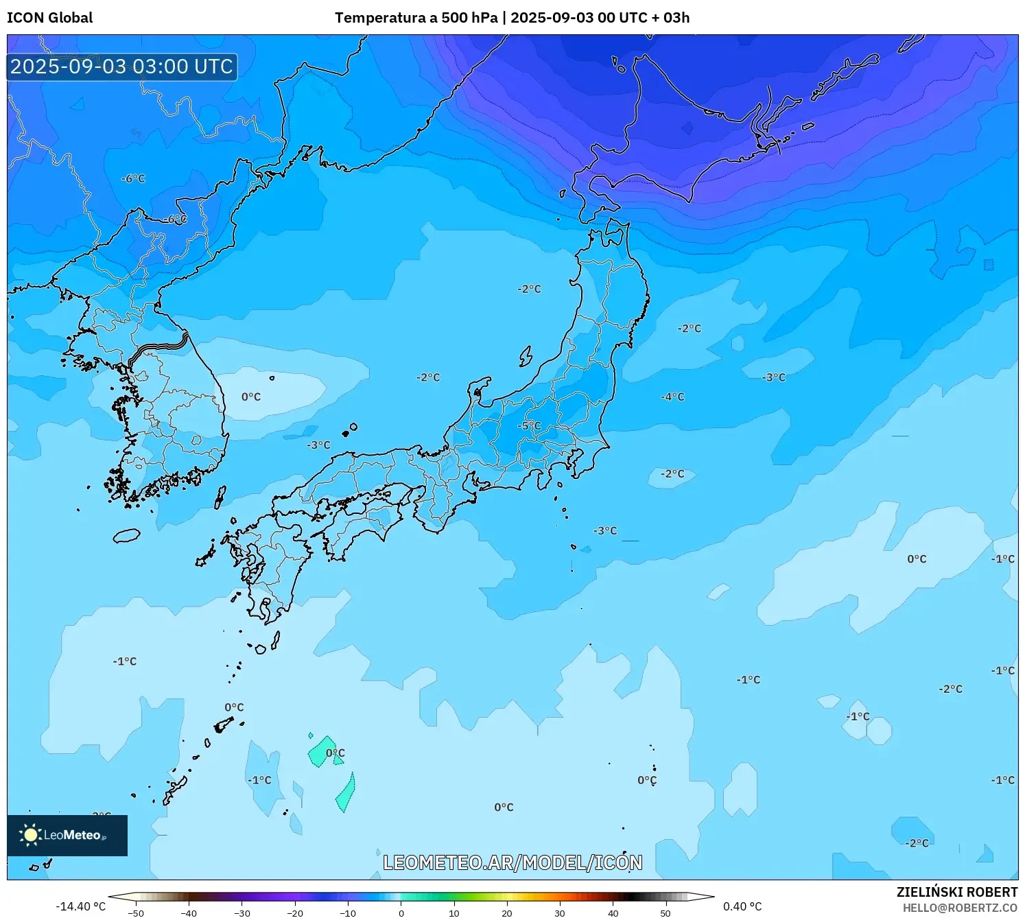ICON model - Japón, Temperatura a 500 hPa ICON model - Japón, Temperatura a 500 hPa