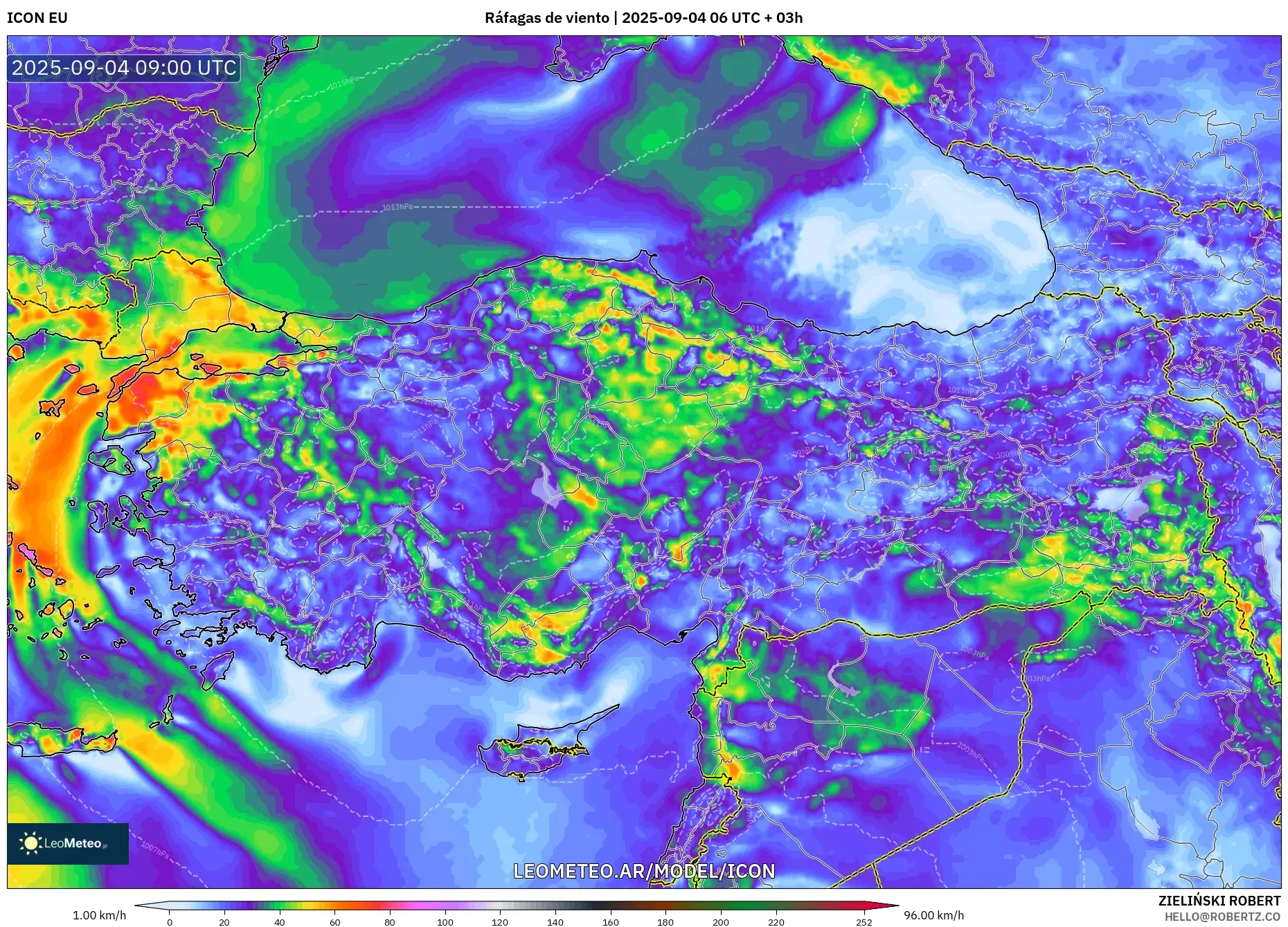ICON model - Turquía, Ráfagas de viento ICON model - Turquía, Ráfagas de viento