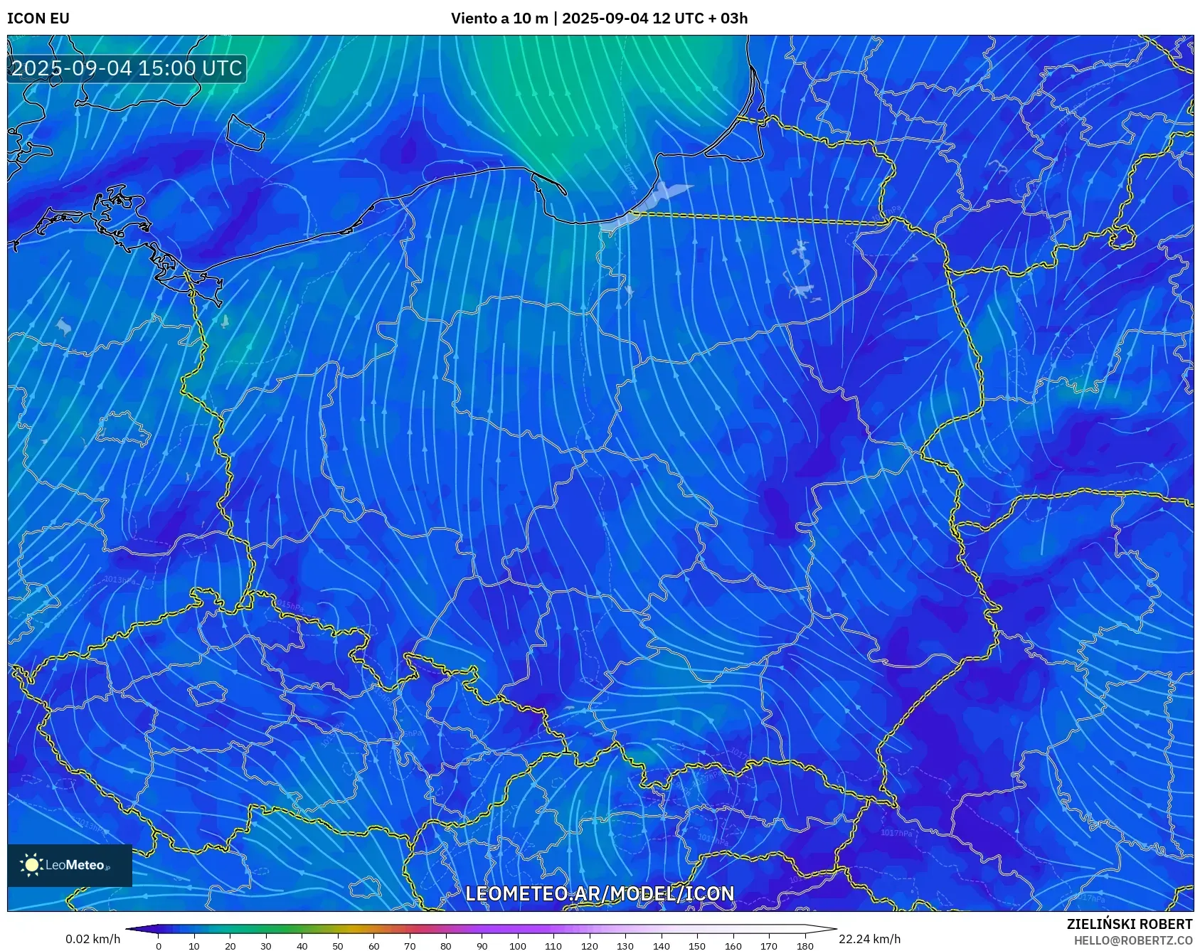ICON model - Polonia, Viento a 10 m ICON model - Polonia, Viento a 10 m