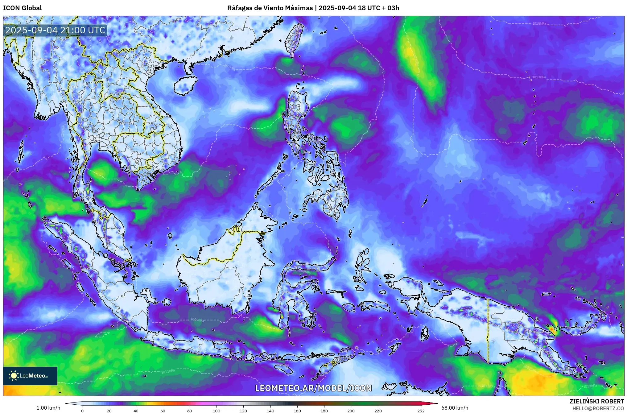 ICON model - Sudeste Asiático, Ráfagas de Viento Máximas ICON model - Sudeste Asiático, Ráfagas de Viento Máximas