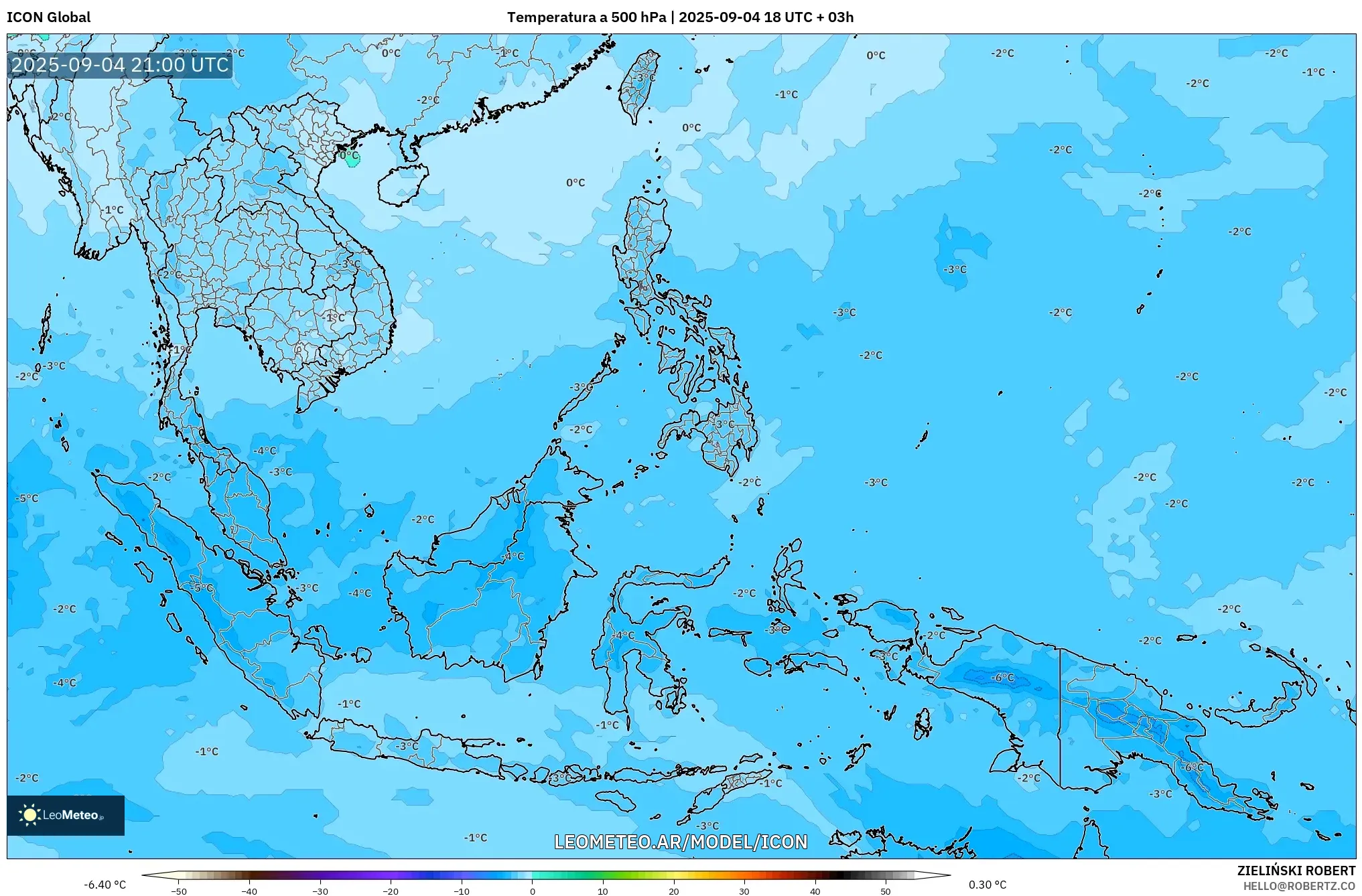 ICON model - Sudeste Asiático, Temperatura a 500 hPa ICON model - Sudeste Asiático, Temperatura a 500 hPa