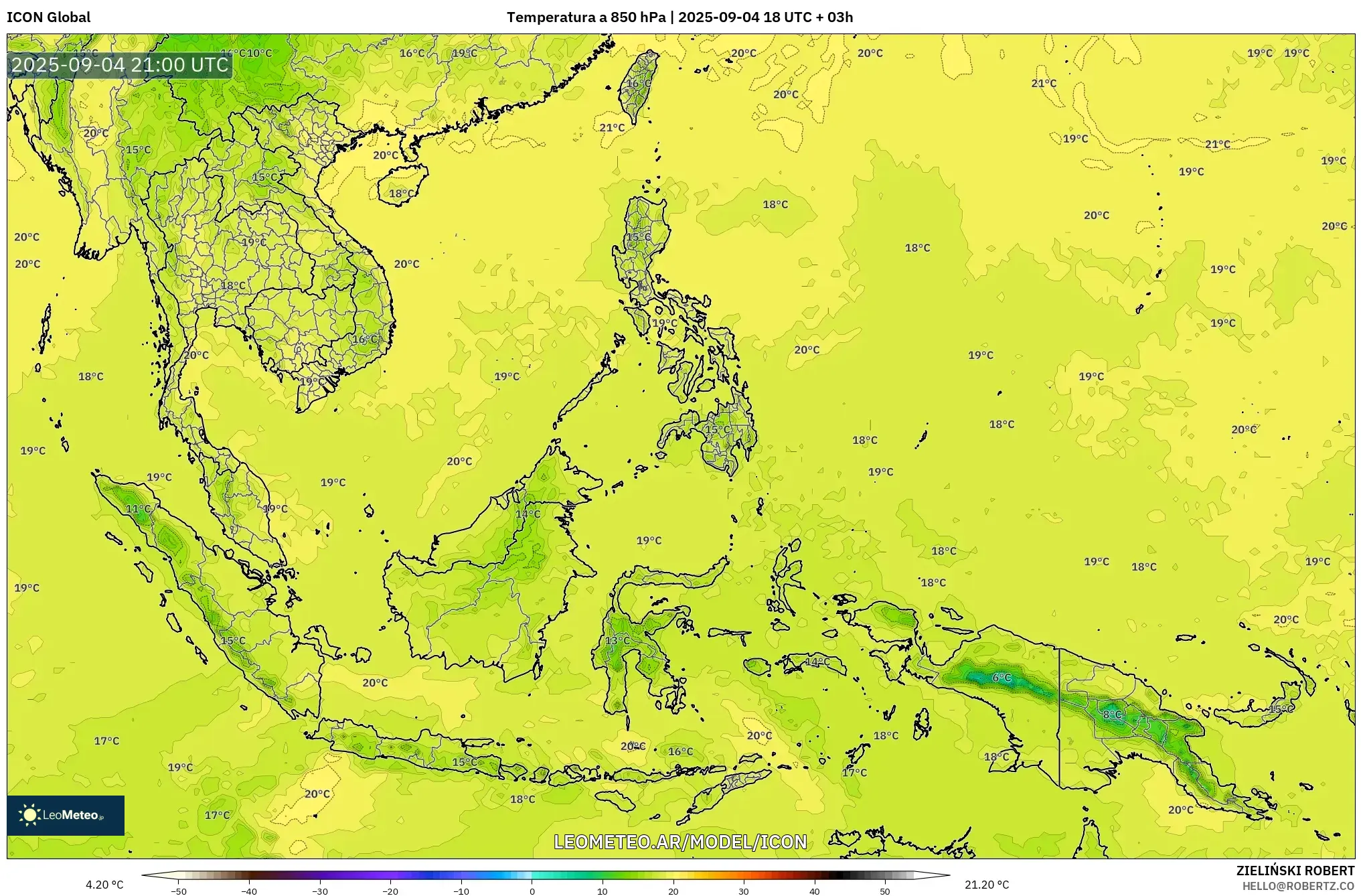 ICON model - Sudeste Asiático, Temperatura a 850 hPa ICON model - Sudeste Asiático, Temperatura a 850 hPa