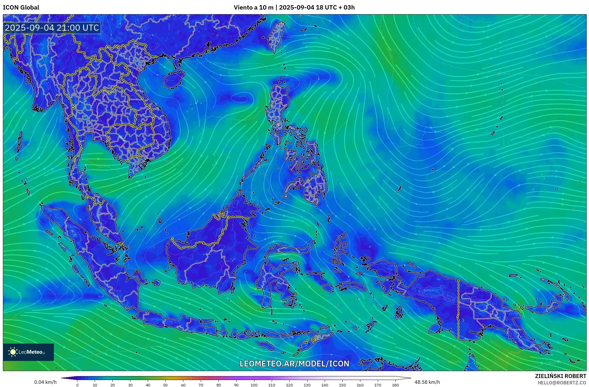 ICON model - Sudeste Asiático, Viento a 10 m ICON model - Sudeste Asiático, Viento a 10 m