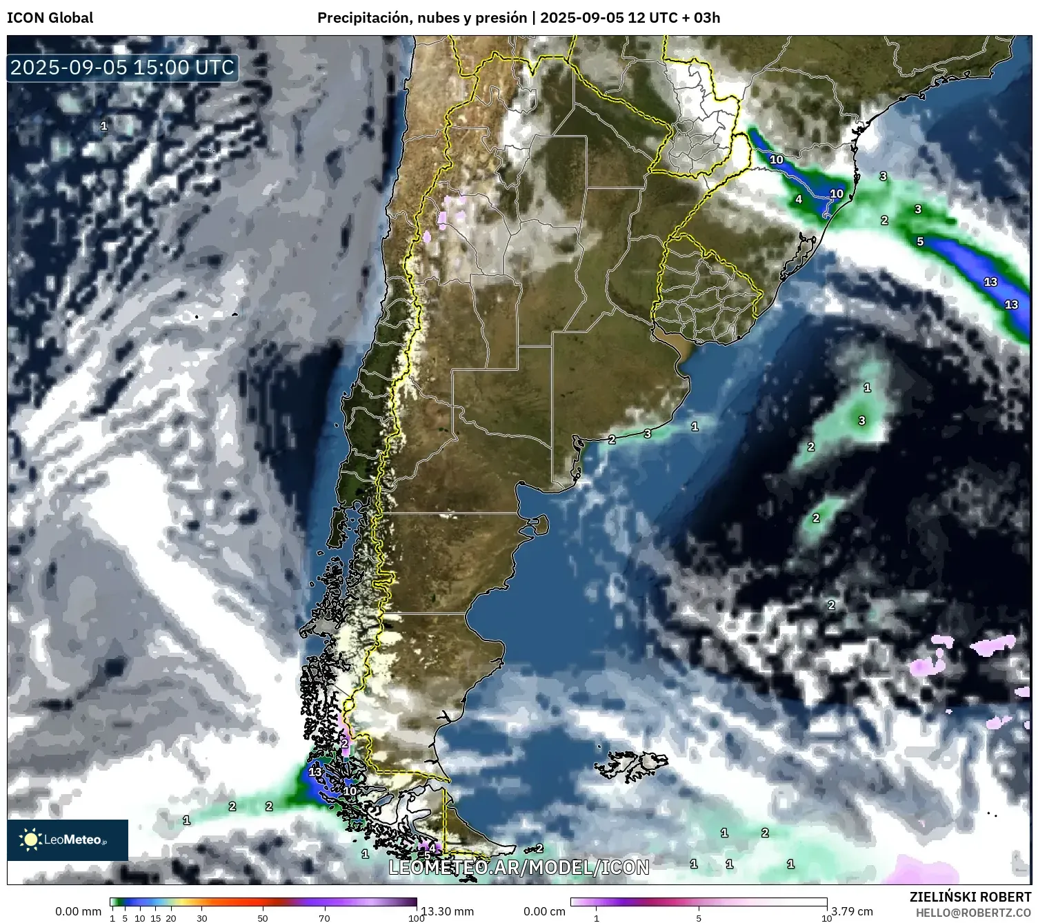 ICON model - Argentina, Precipitación, nubes y presión