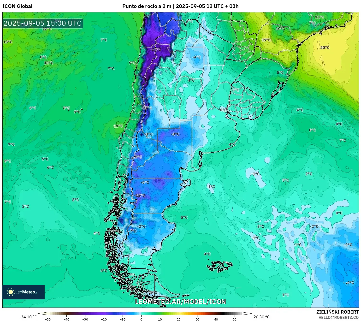 ICON model - Argentina, Punto de rocío a 2 m