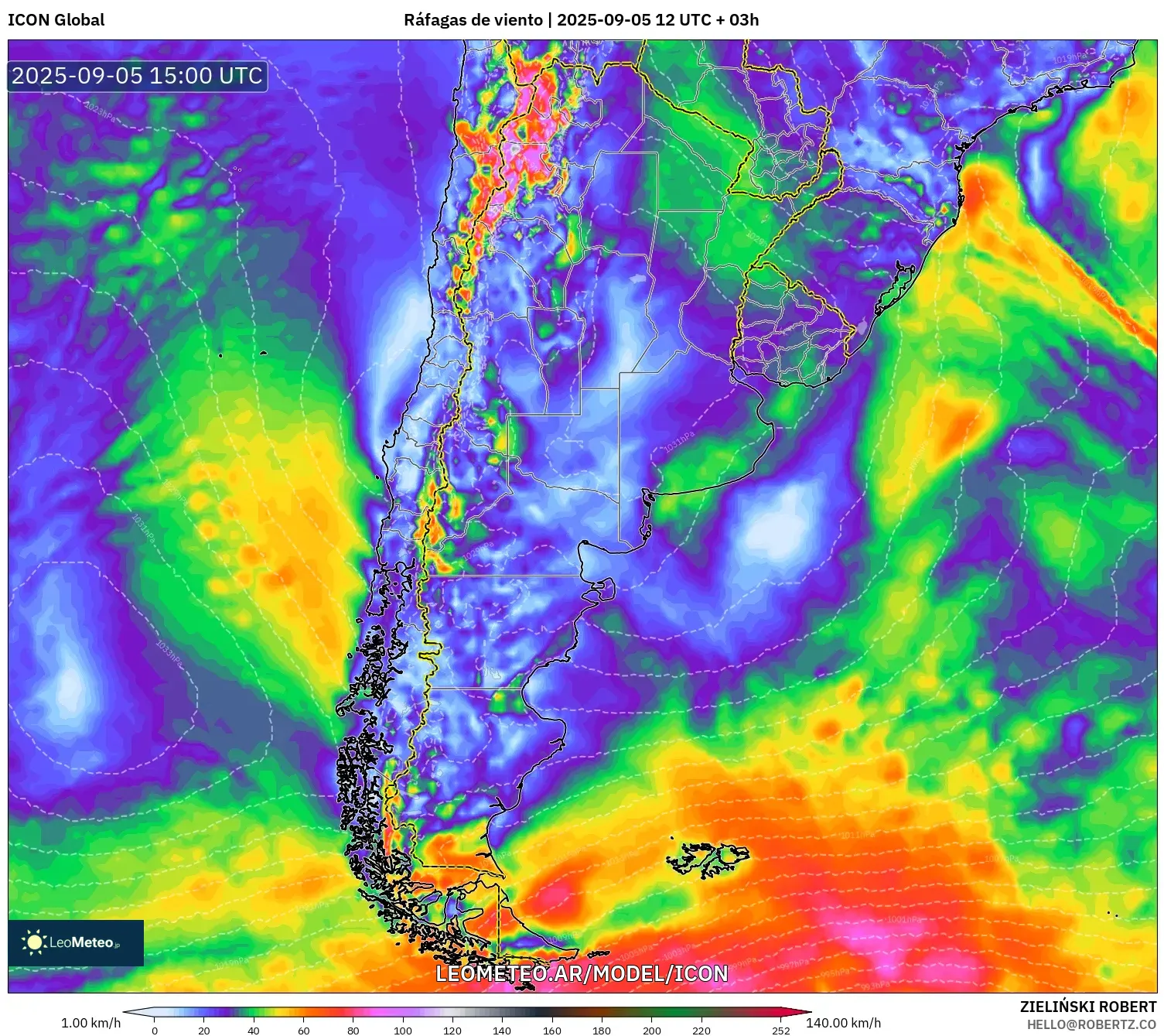 ICON model - Argentina, Ráfagas de viento