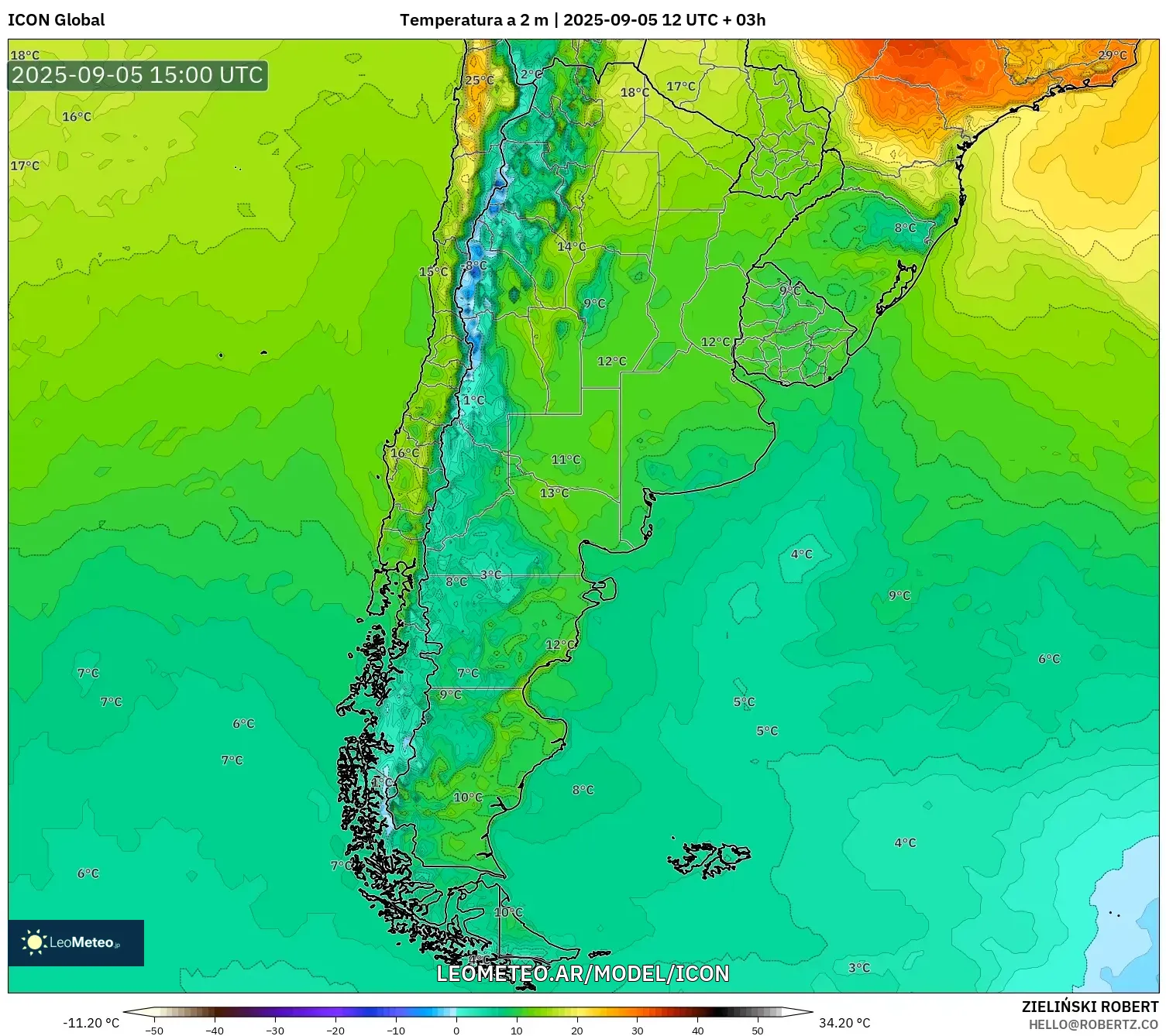 ICON model - Argentina, Temperatura a 2 m