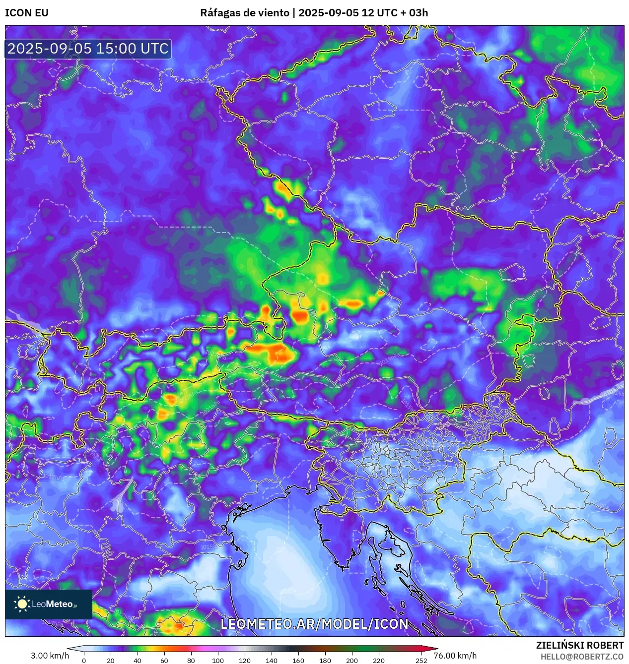 ICON model - Austria, Ráfagas de viento