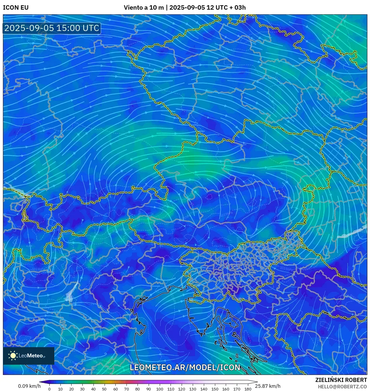 ICON model - Austria, Viento a 10 m