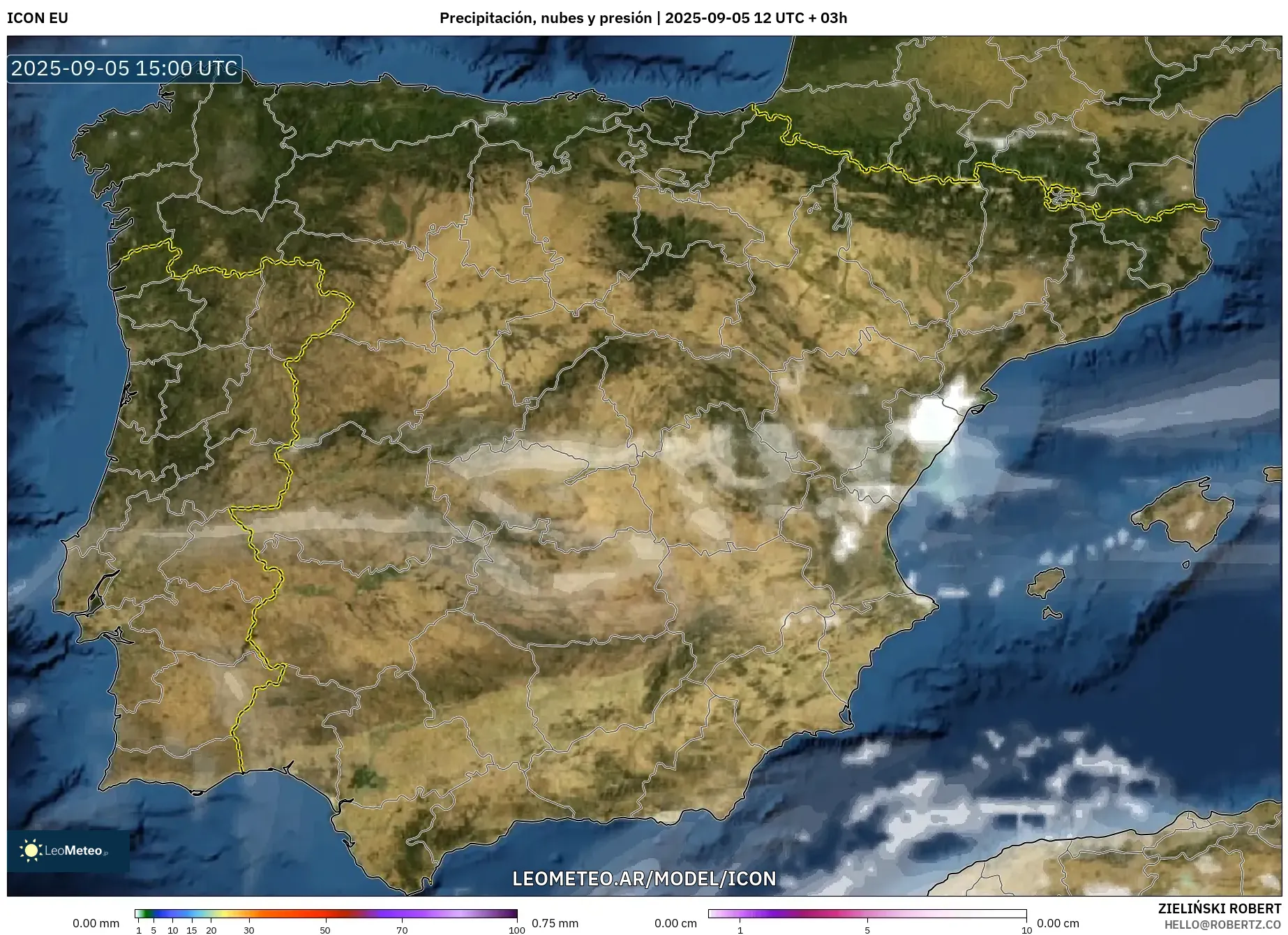 ICON model - España, Precipitación, nubes y presión ICON model - España, Precipitación, nubes y presión