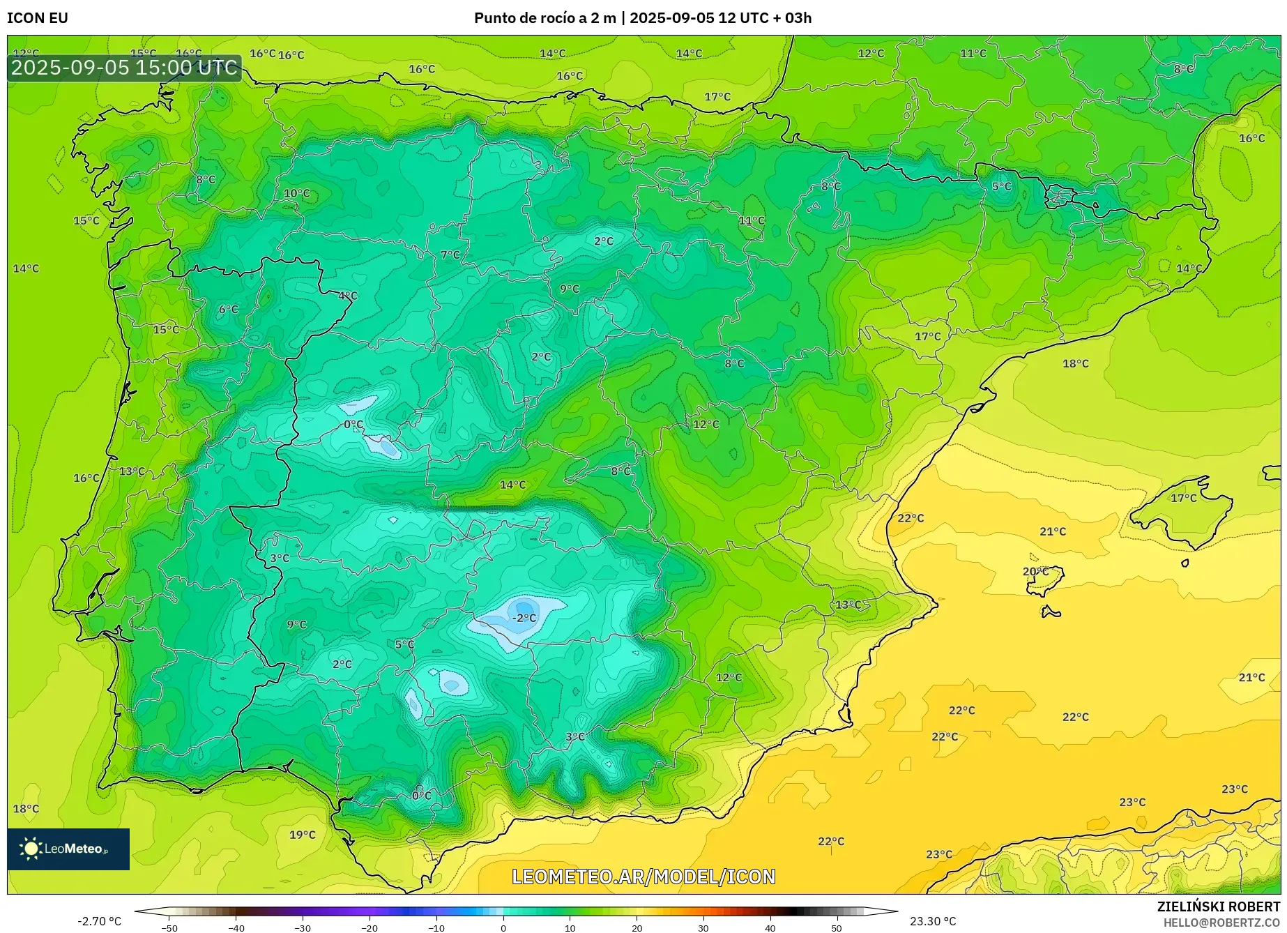 ICON model - España, Punto de rocío a 2 m