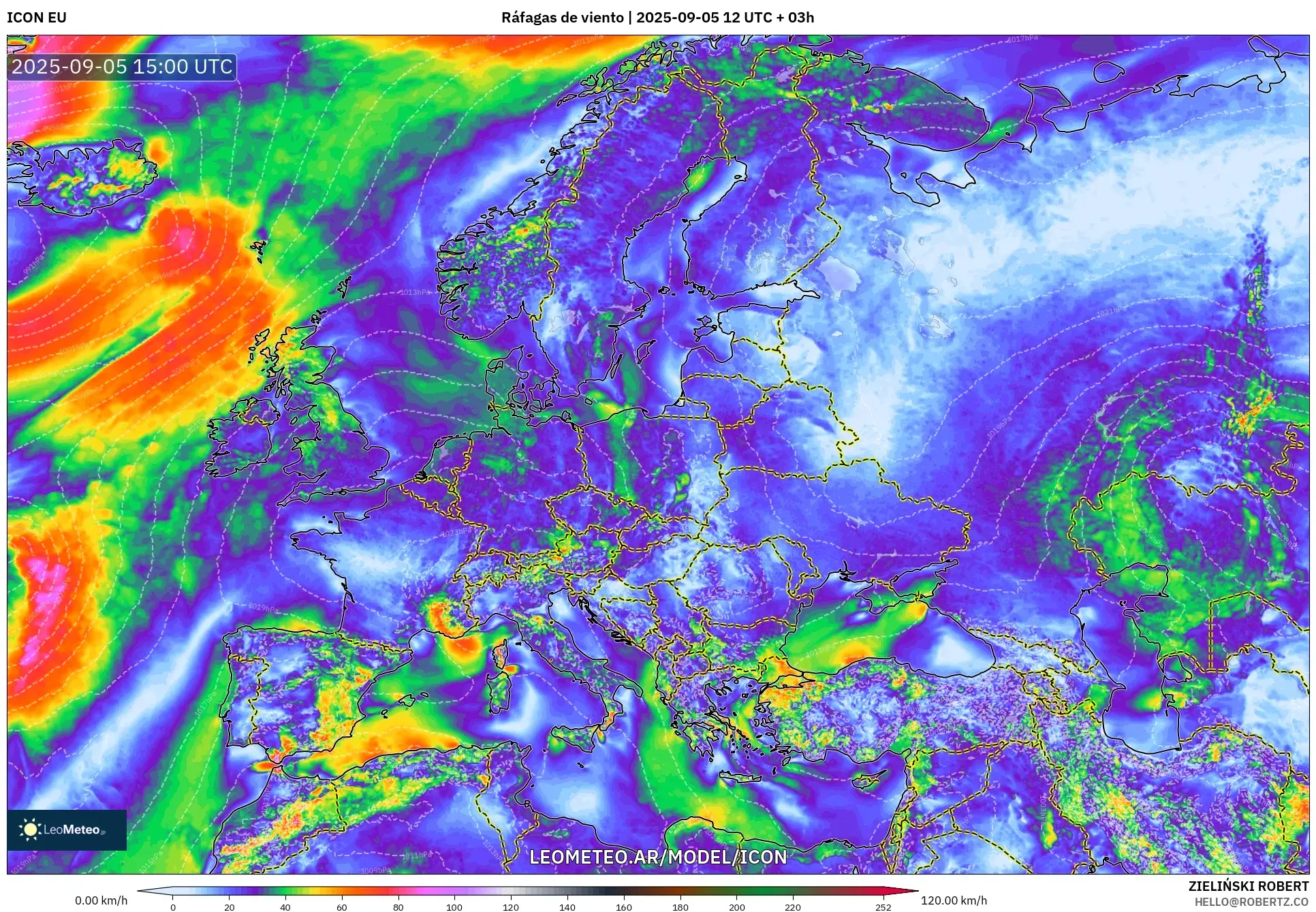 ICON model - Europa, Ráfagas de viento