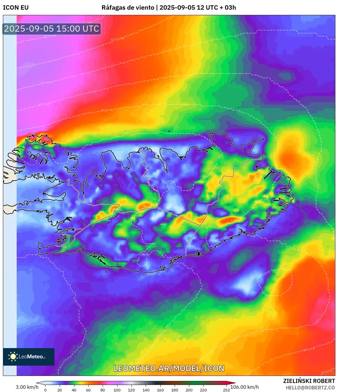 ICON model - Islandia, Ráfagas de viento