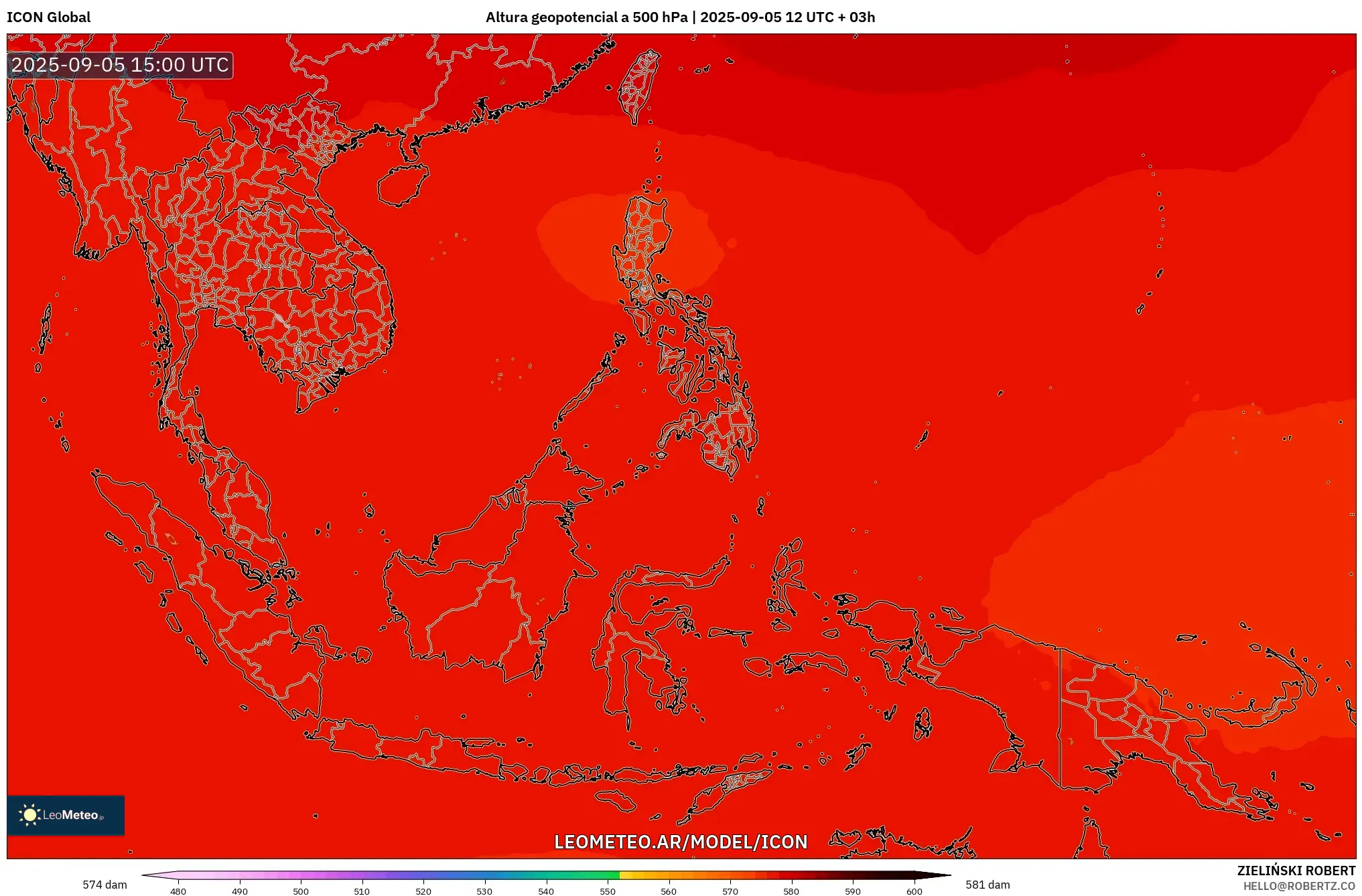 ICON model - Sudeste Asiático, Altura geopotencial a 500 hPa