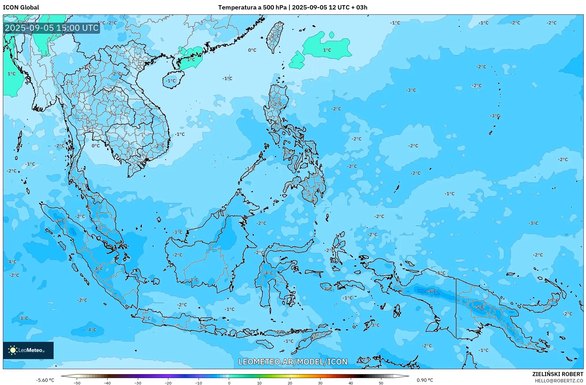 ICON model - Sudeste Asiático, Temperatura a 500 hPa