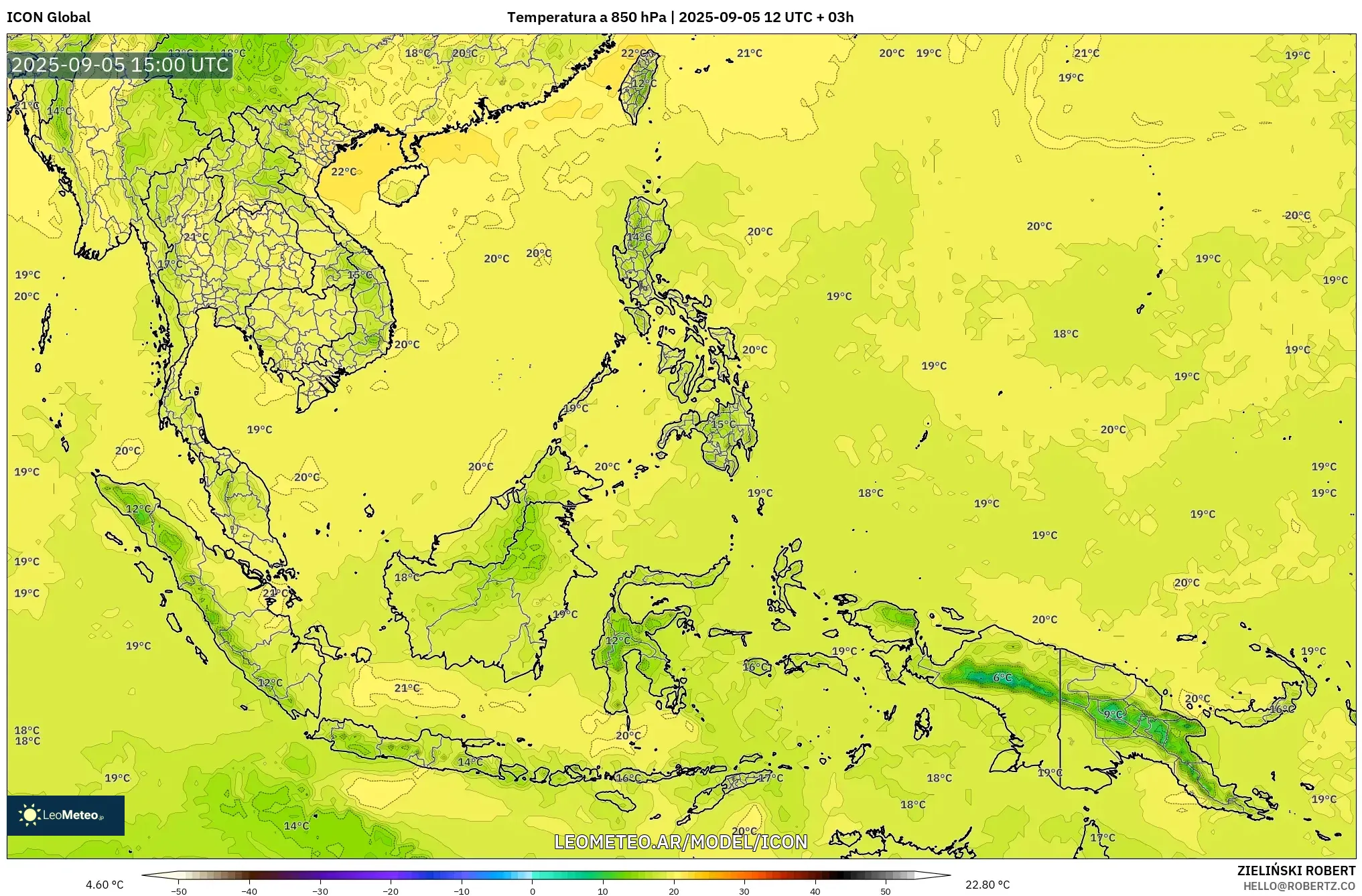 ICON model - Sudeste Asiático, Temperatura a 850 hPa