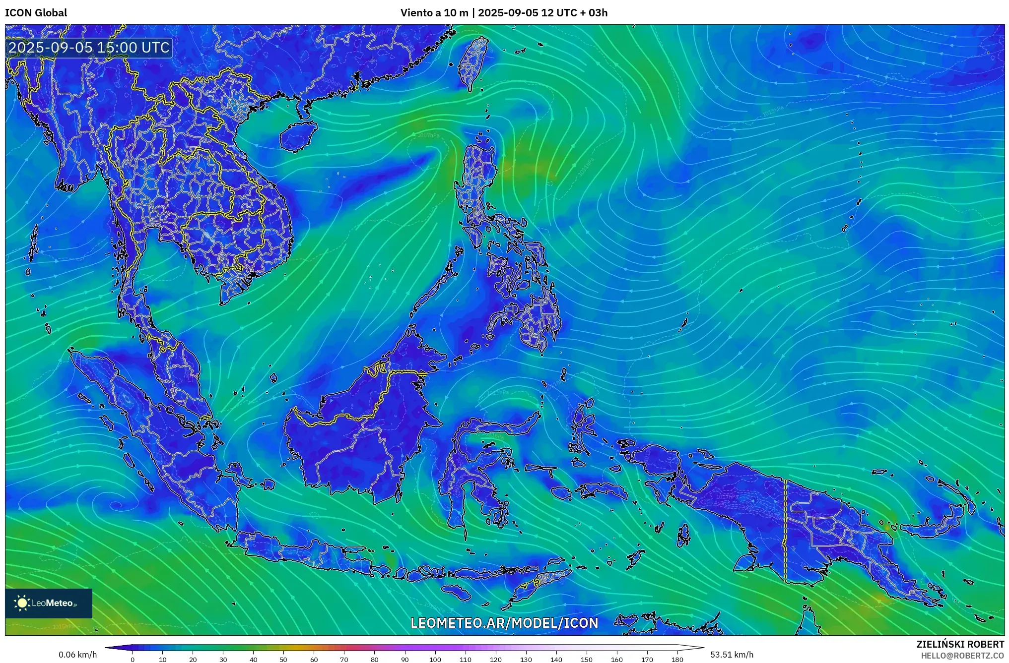 ICON model - Sudeste Asiático, Viento a 10 m