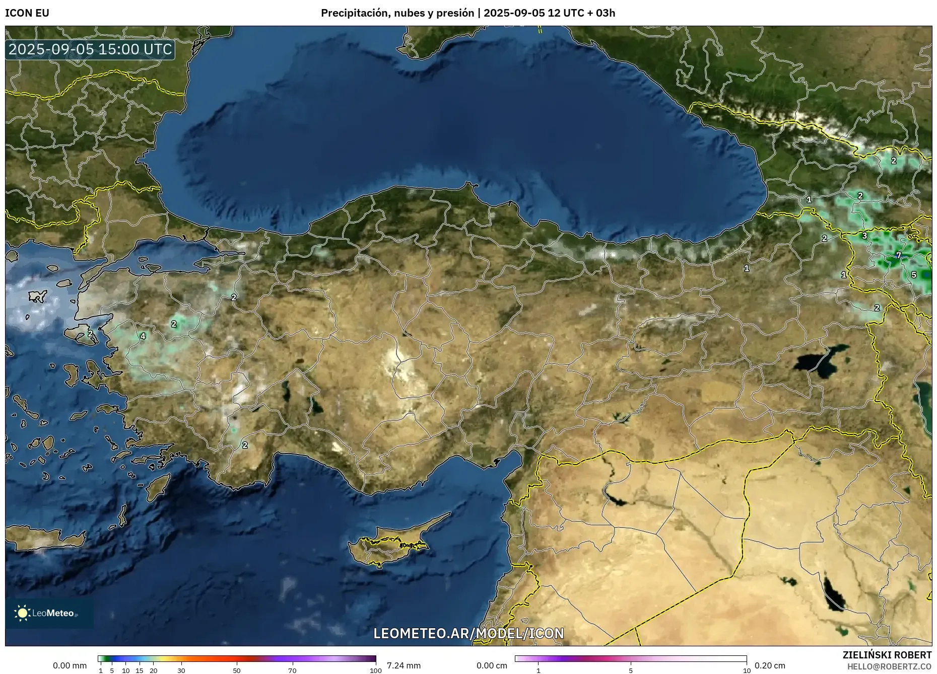 ICON model - Turquía, Precipitación, nubes y presión