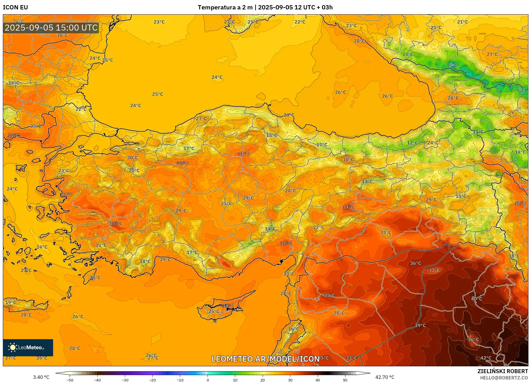 ICON model - Turquía, Temperatura a 2 m