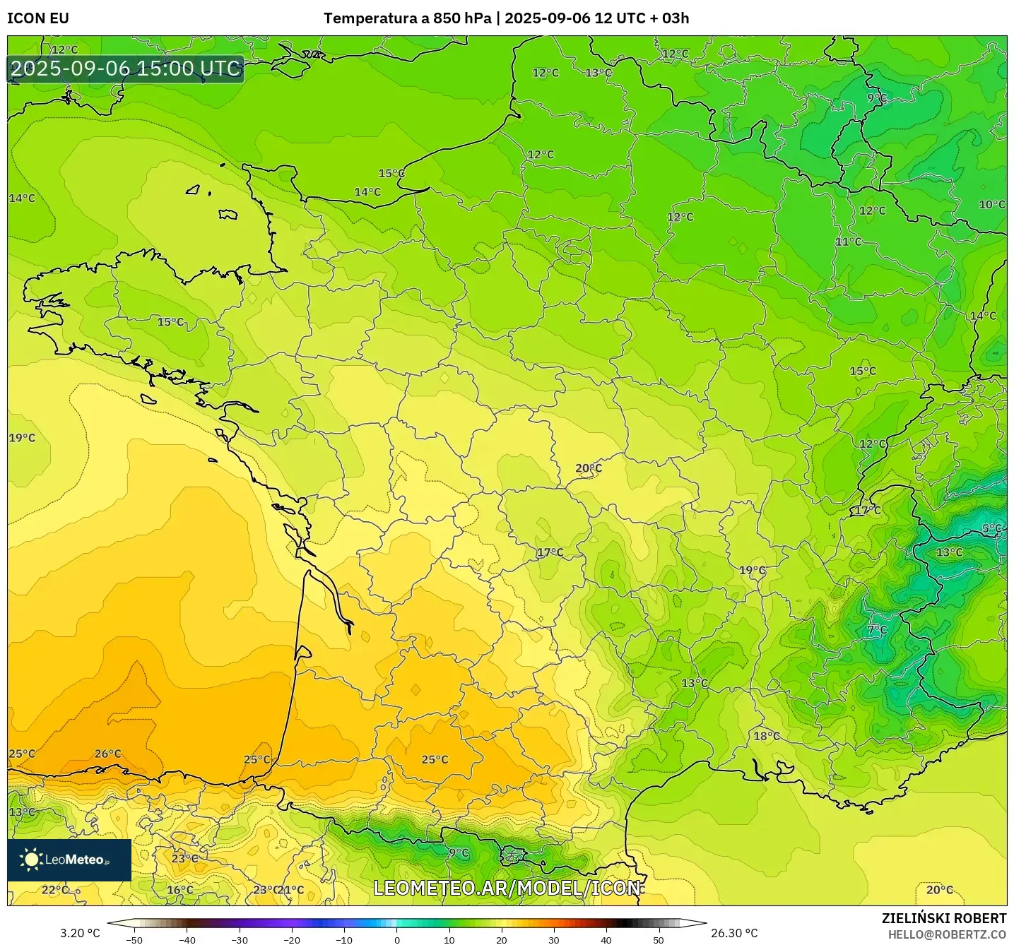 ICON model - Francia, Temperatura a 850 hPa