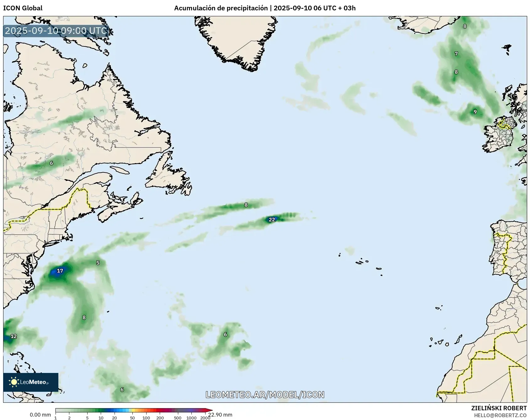 ICON model - Norte Atlántico, Acumulación de precipitación