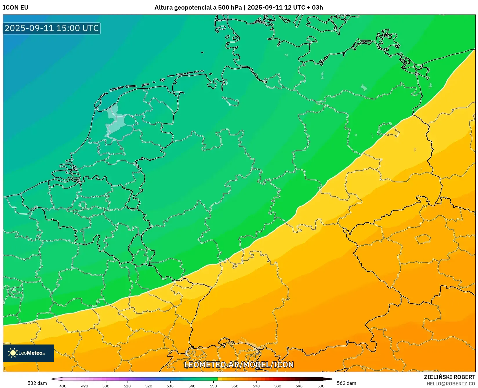 ICON model - Alemania, Altura geopotencial a 500 hPa