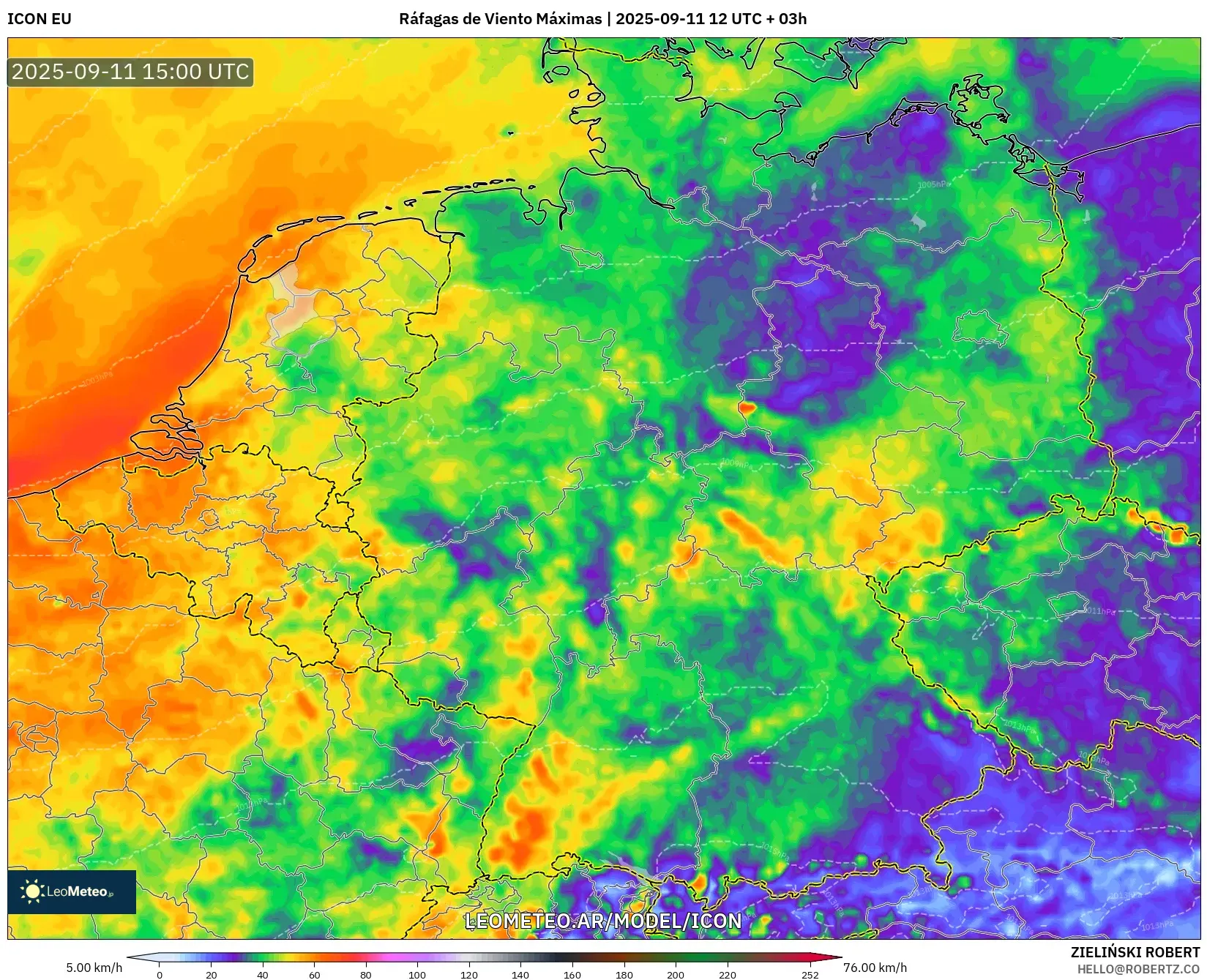 ICON model - Alemania, Ráfagas de Viento Máximas