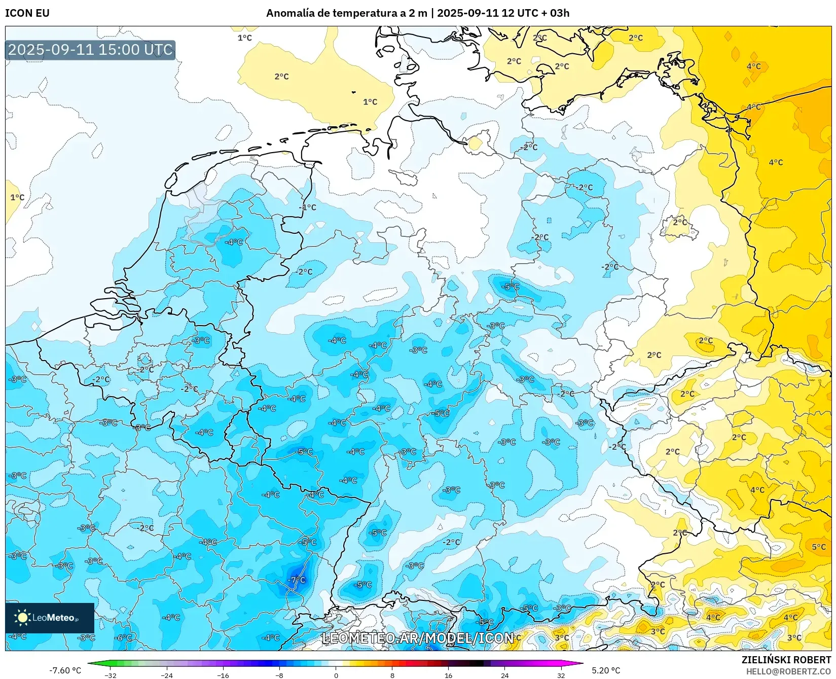 ICON model - Alemania, Anomalía de temperatura a 2 m