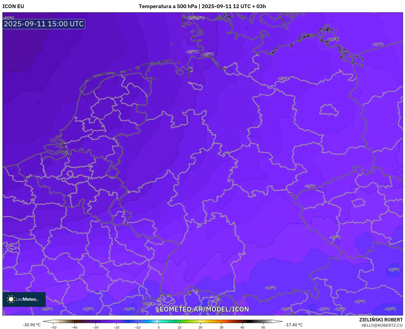 ICON model - Alemania, Temperatura a 500 hPa